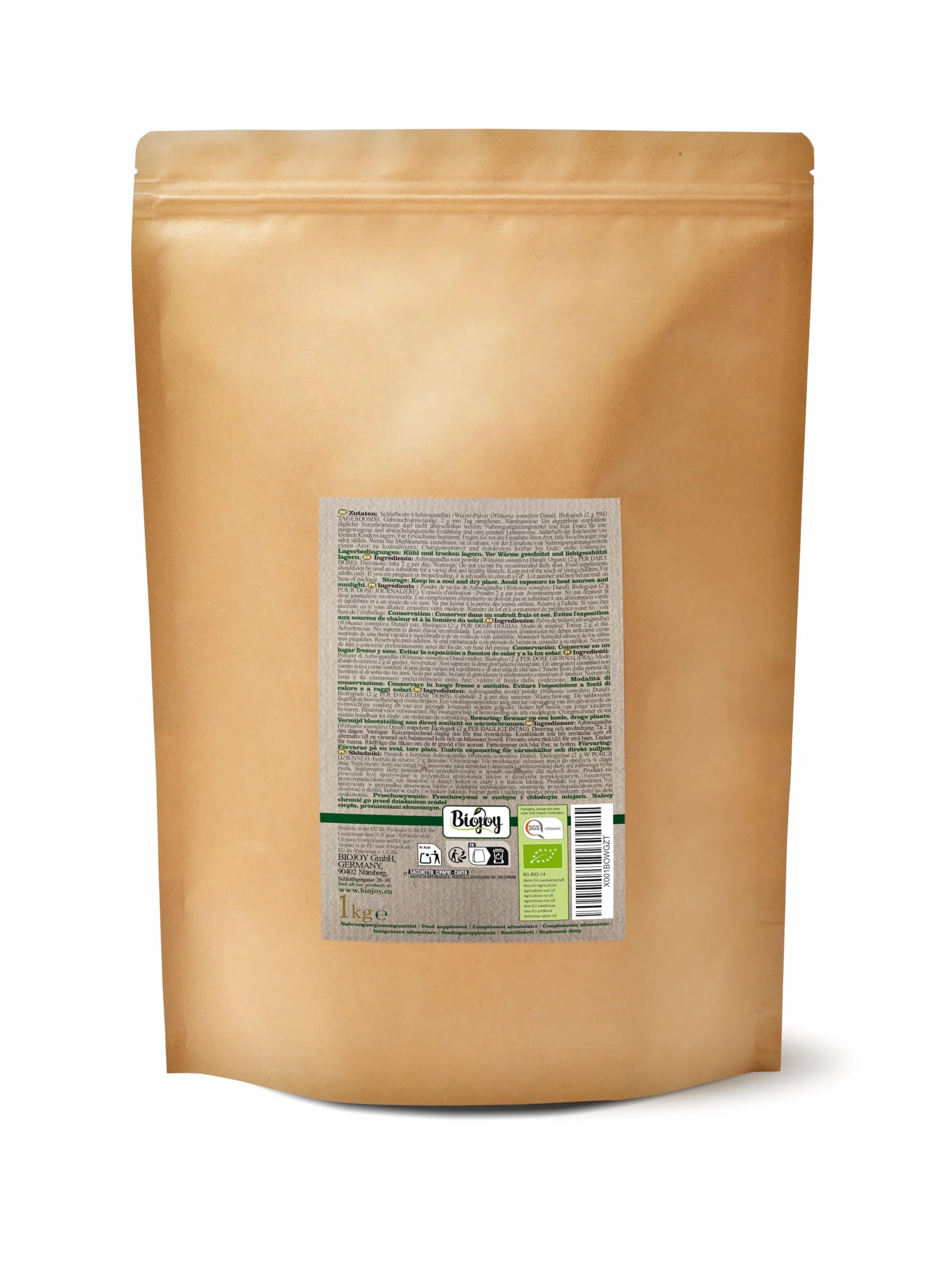 Biojoy BIO-Ashwagandhy korzeń w proszku, bez dodatków (1 kg)