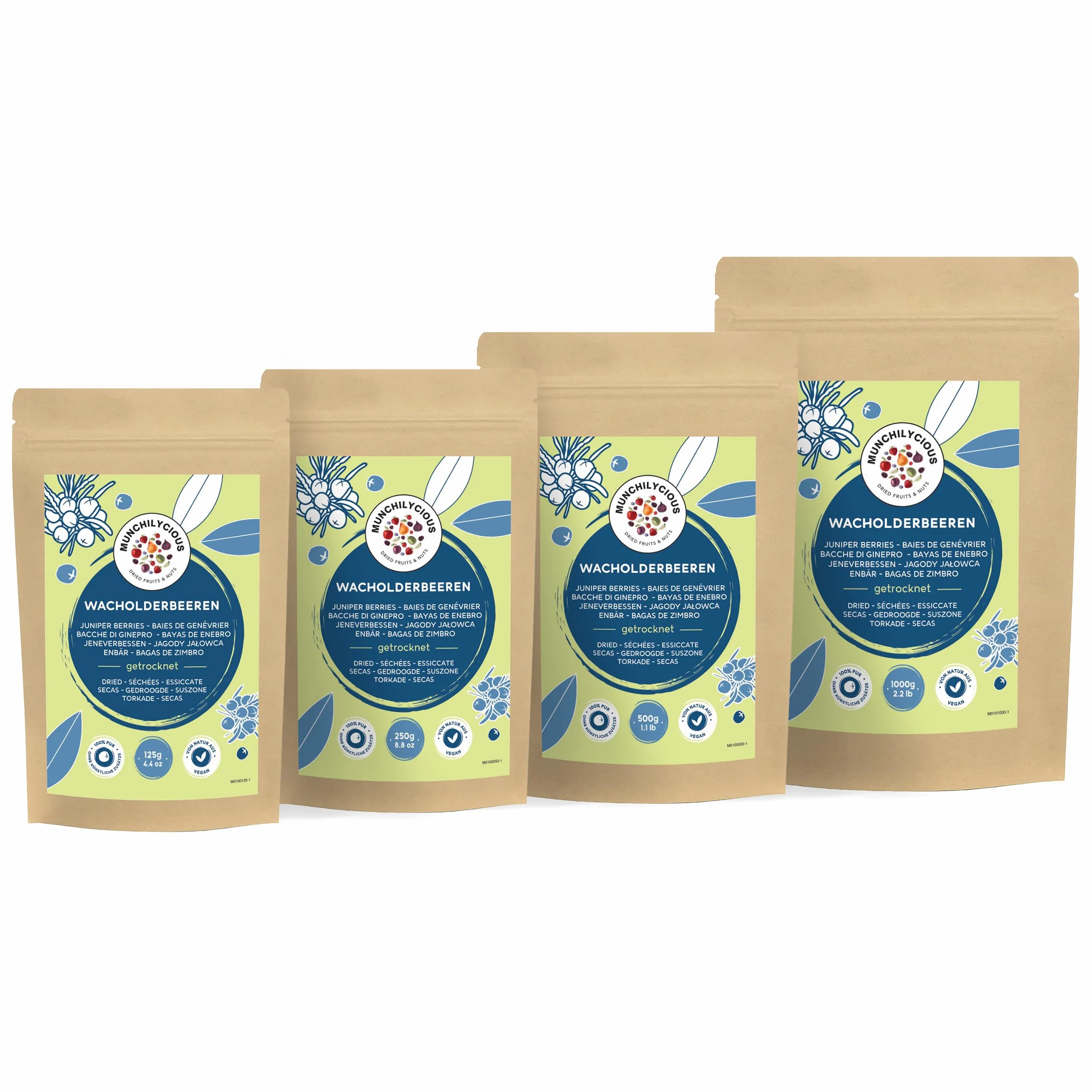Jałowiec w całości (250 g), jałowiec w 100% czysty i naturalny, jałowiec bez cukru, jałowiec delikatnie suszony bez dodatków, wegański, bezglutenowy i bez laktozy