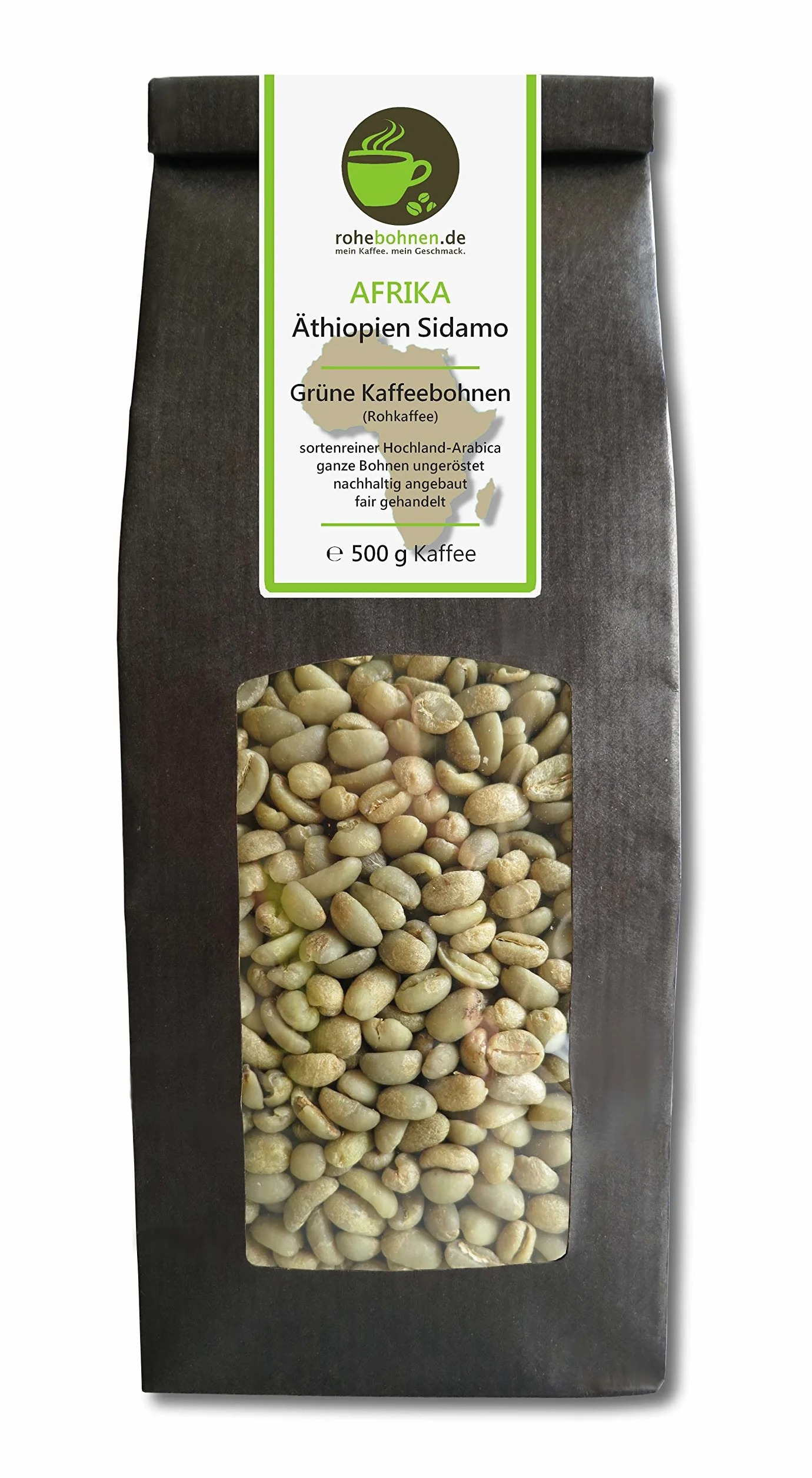 Zielona kawa Etiopia Sidamo - surowe ziarna kawy 500g - certyfikat GMP