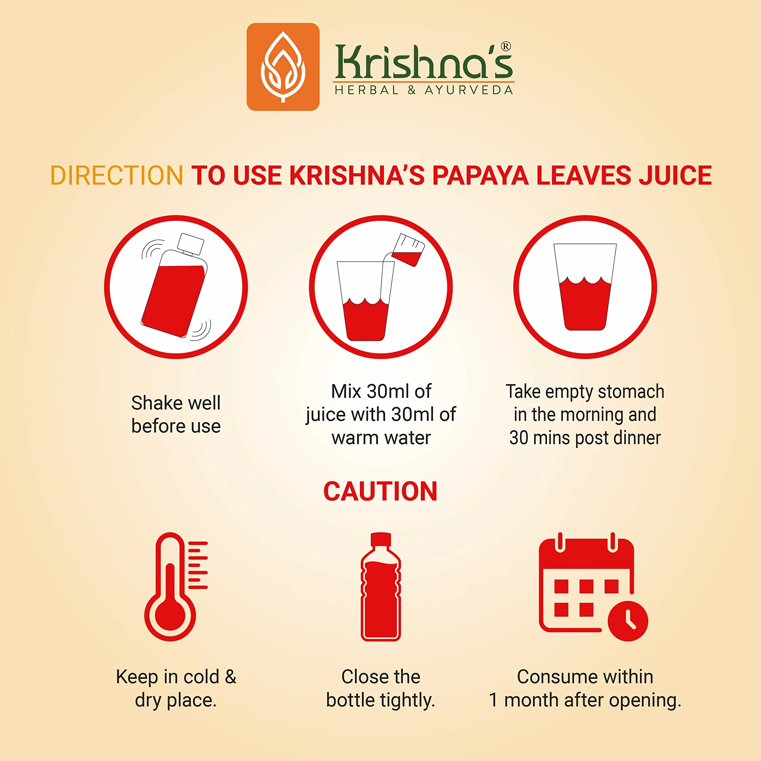 KRISHNA'S HERBAL & AYURVEDA Sok z liści papai 1000 ml Świeże liście papai