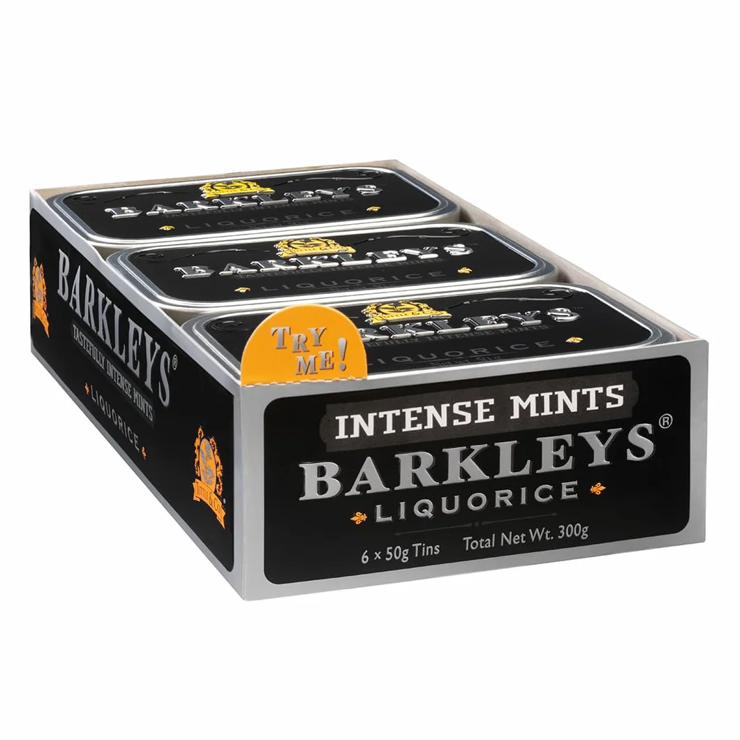 Barkleys Lukrecja Breath Mints - mocna lukrecja smakowe fajne cukierki miętowe na imprezę, po kolacji, ślub, do codziennego użytku - wegańskie miętówki w klasycznych puszkach podróżnych wielokrotnego