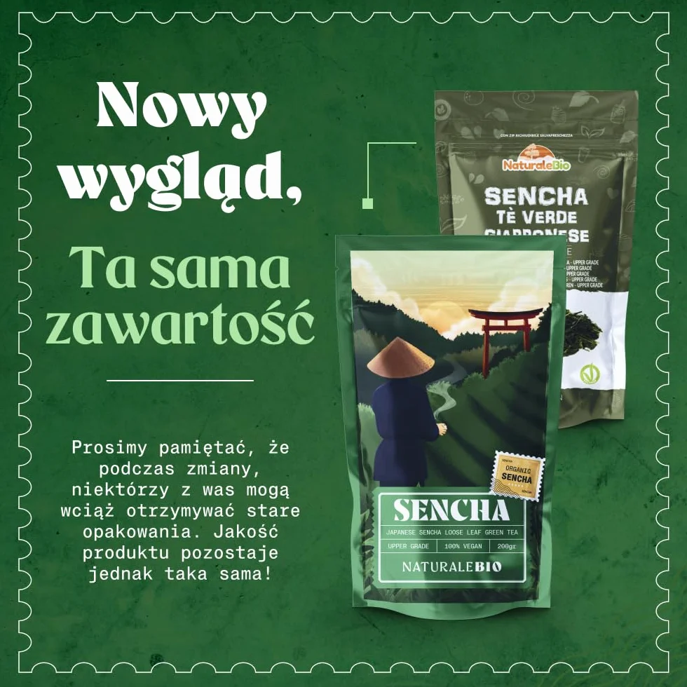 Zielona herbata Sencha japońska, organiczna - Upper Grade - 100g. Bio, naturalna i czysta. Zielona herbata liściasta z pierwszego zbioru uprawiana w Japonii