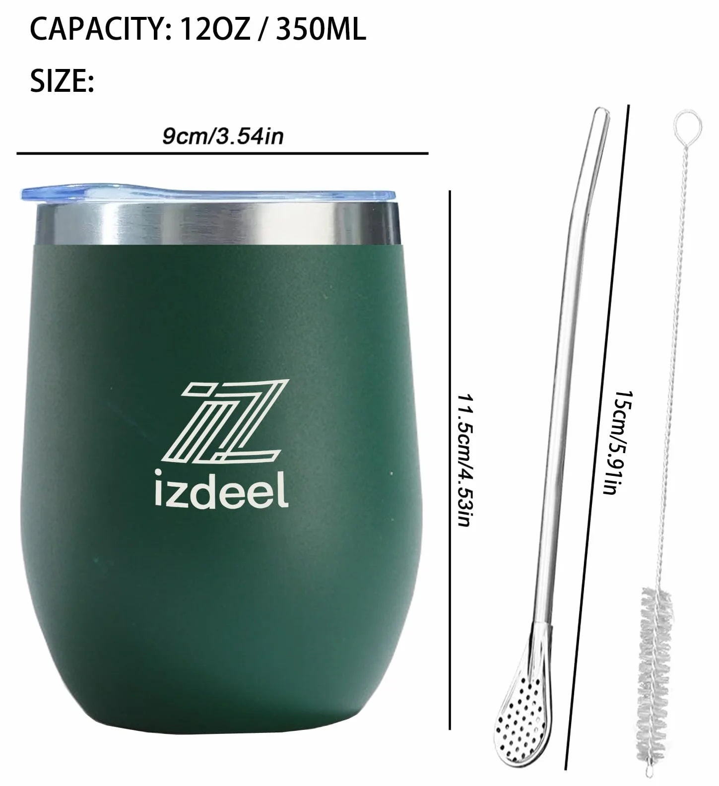 Zestaw kubków i butelek ze stali nierdzewnej Yerba Mate - Podwójna ścianka termiczna 350 ml zielony