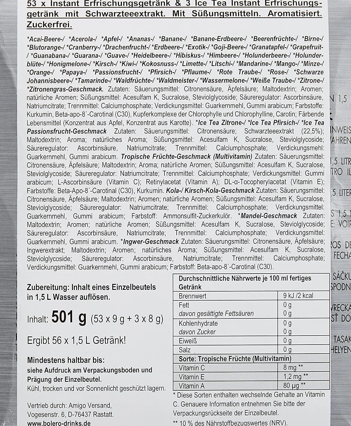 Bolero MIX PACK 58x9g | Proszek do napojów bez cukru, słodzony stewią + witamina C | odpowiedni dla dzieci, sportowców i diabetyków | bezglutenowy i przyjazny dla wegan