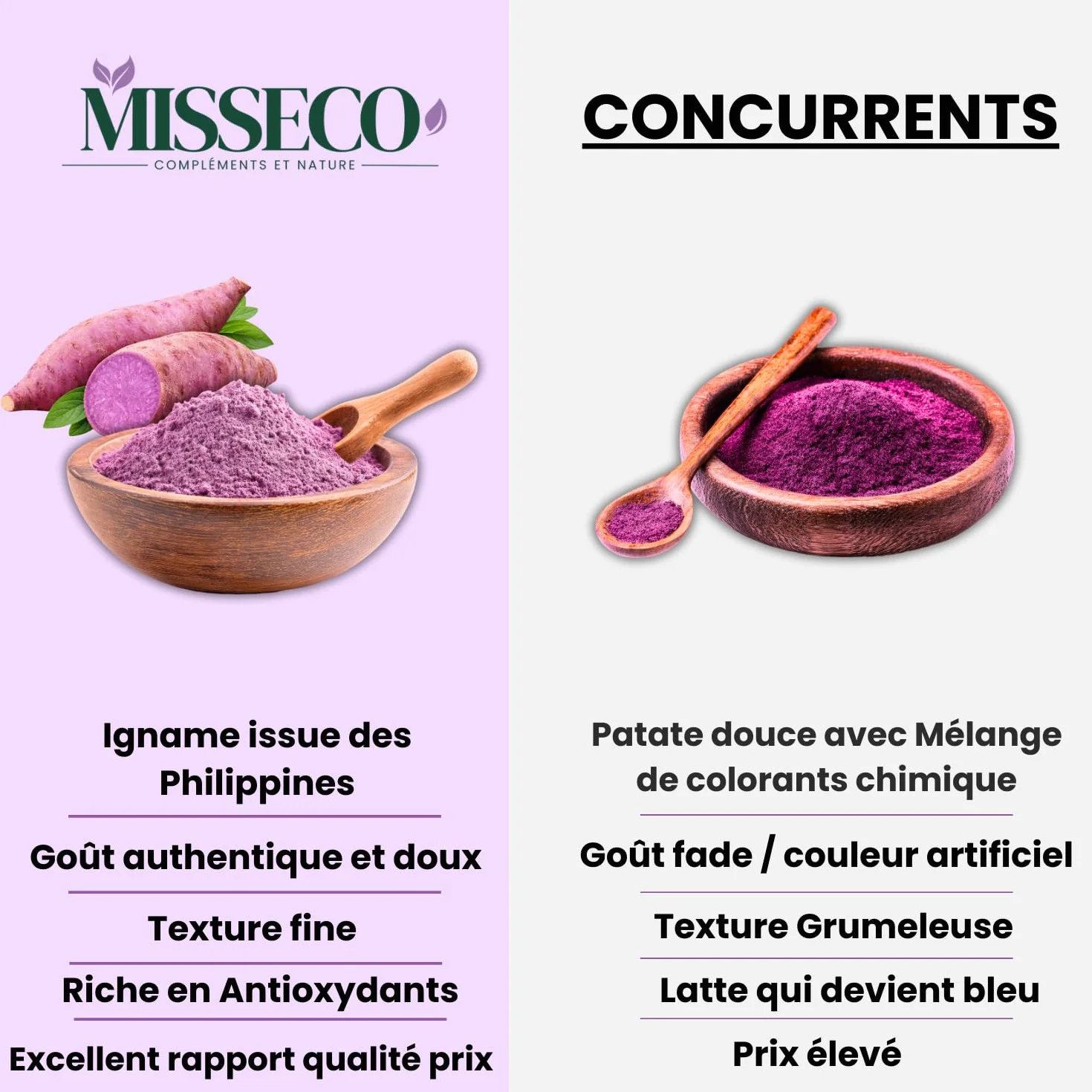 MISSECO Proszek z ube 100 g naturalny fioletowy barwnik spożywczy wegański bezglutenowy