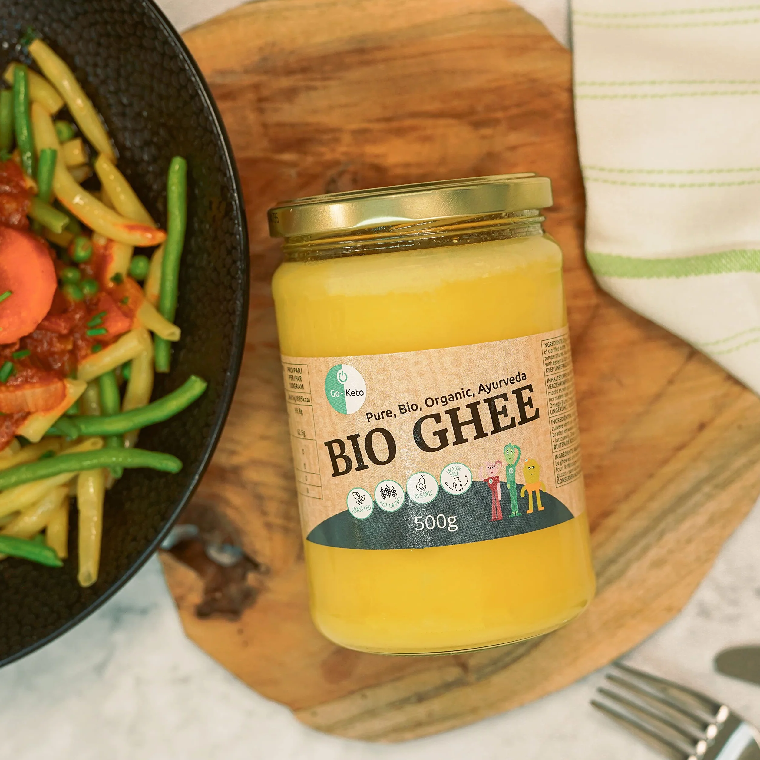 Go-Keto BIO Ghee, 500g | 100% masło klarowane, certyfikat BIO, Ayurveda | idealne dla diety keto | idealne do pieczenia i smażenia | bez laktozy, bez glutenu, low carb