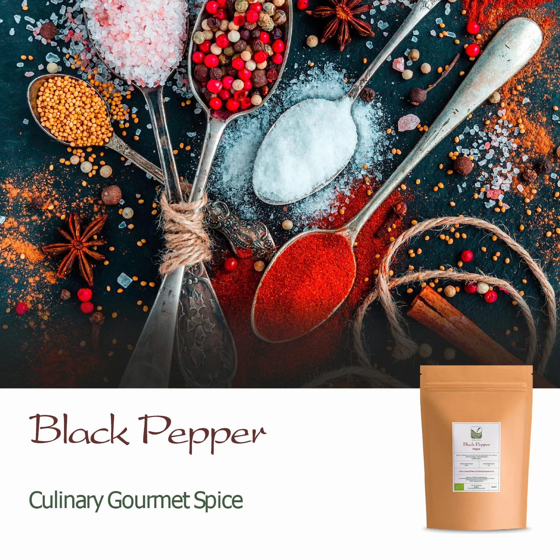 Organic Black Pepper Whole Corns Gourmet Black Peppercorn For Grinders