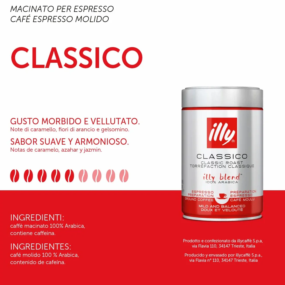 Illy Cafe mielona espresso Classico, 100% arabica - pudełko 250g