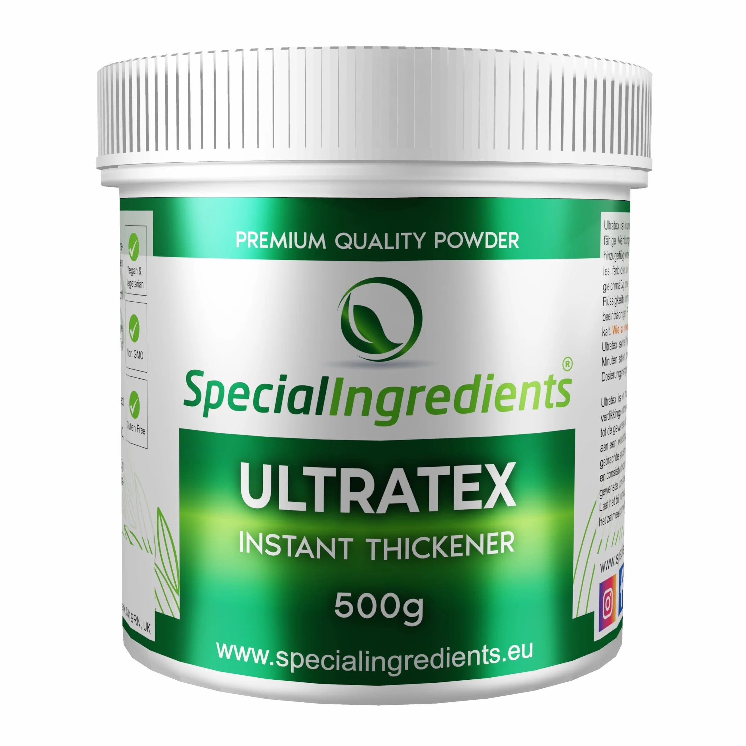 Special Ingredients Ultratex 1 kg, bezglutenowy, wielofunkcyjny, wysoce rozpuszczalny, na ciepło lub zimno, natychmiastowe zagęszczenie – odpowiedni dla wegan – pojemnik z możliwością recyklingu