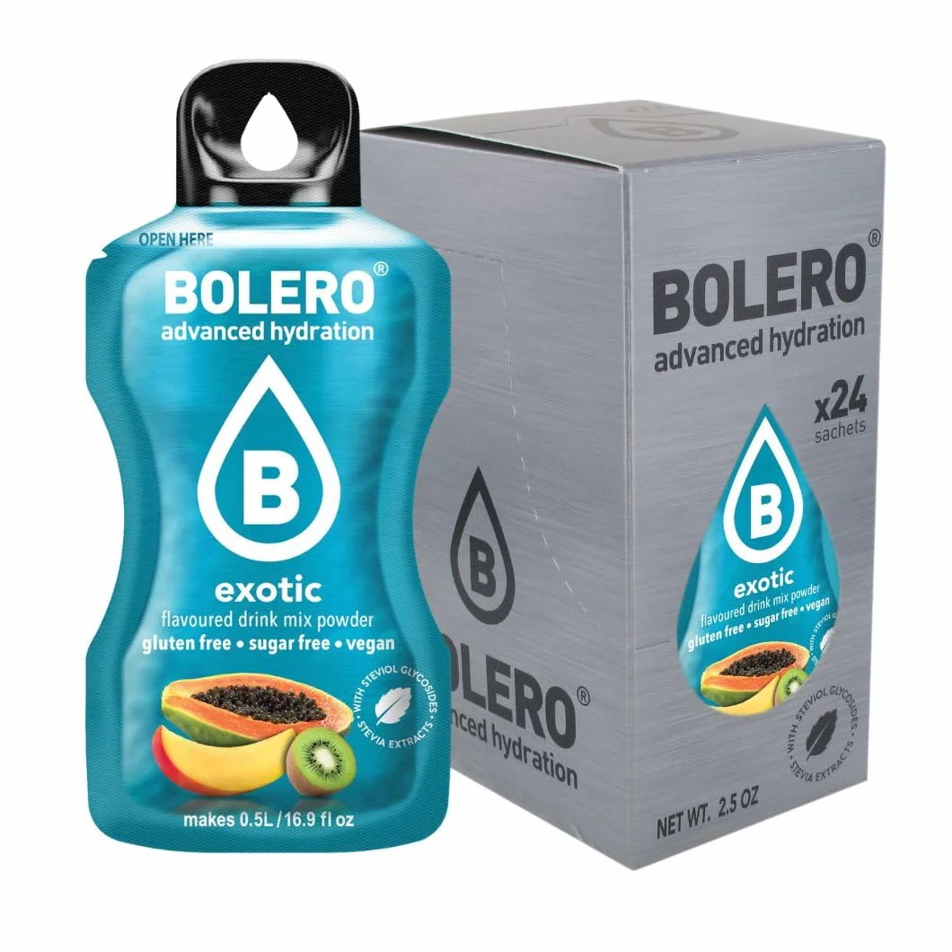 Bolero Napój 24 torebki 3 g g g Sticks Owoce Przygotowane Rozpuszczalny Proszek Dla Świeży Napój Wody Produktu, 72 gramów słodzony stewią (egzotyczne)