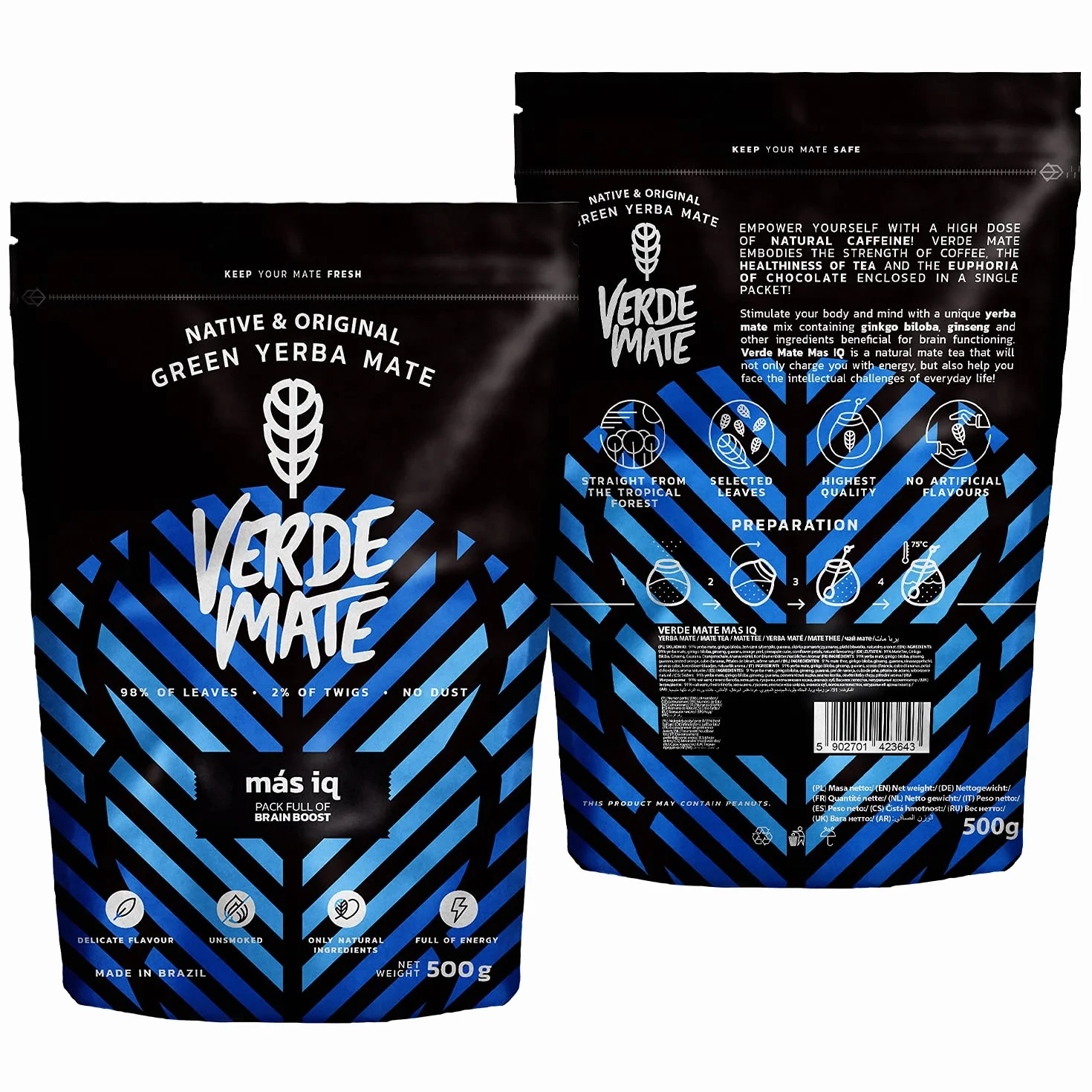 Verde Mate Green Mas IQ 1kg (2x500 g) | Aromatyczna yerba mate z ziołami i owocami | Łagodny smak | Naturalna kofeina | Herbata Yerba Mate z Brazylii | (1000g)