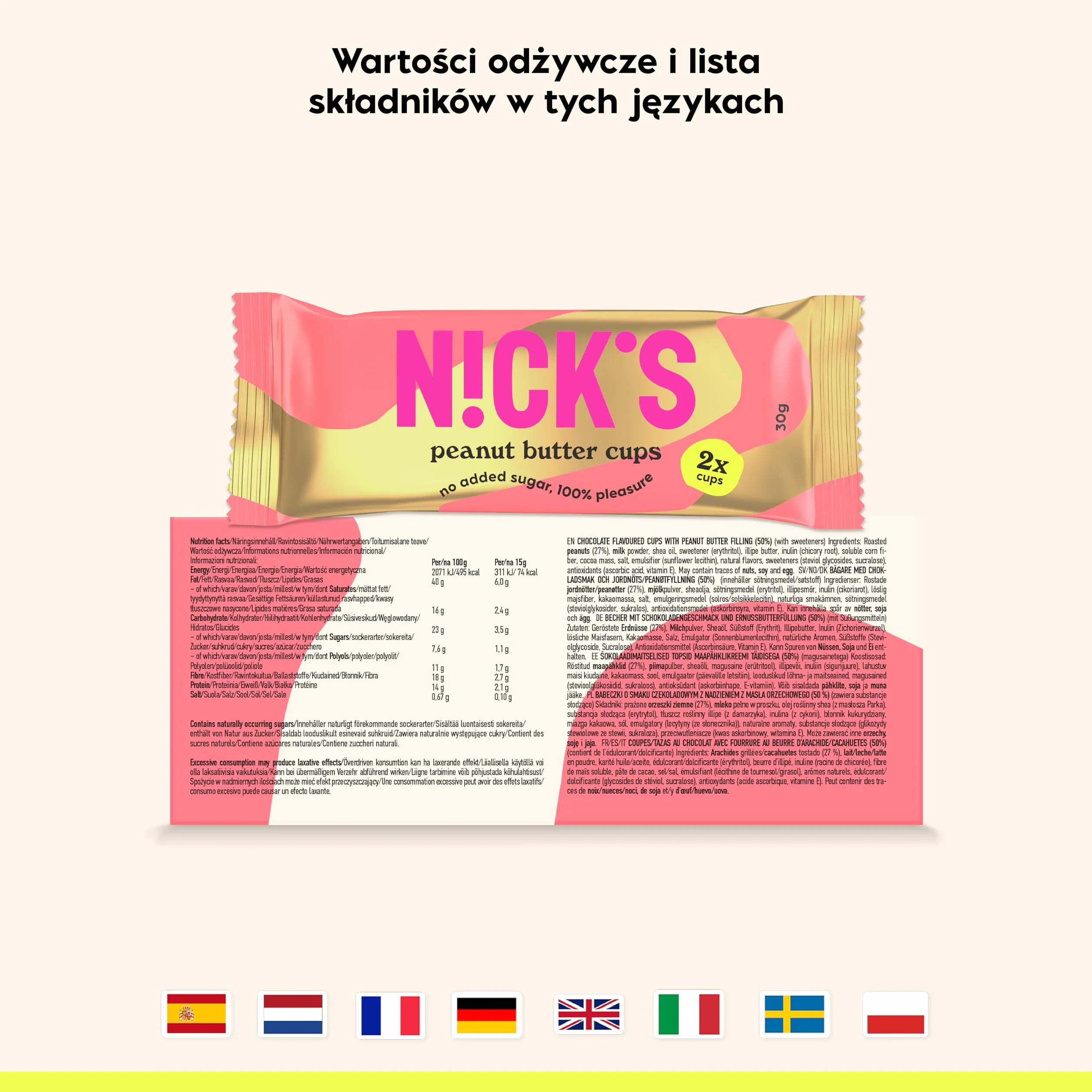 NICKS Peanut Butter Cups, Niskowęglowodanowe Pralinki Masła Orzechowego z Czekoladą i Kremem Orzechowym bez Dodatku Cukru, 1,8 Net carbs, Przekąska Keto, Bezglutenowe, Bez Oleju Palmowego 12x30g (2x1)