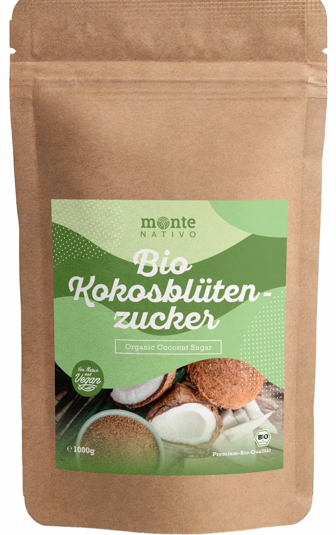Organiczny cukier z kwiatu kokosowego Monte Nativo 1kg (1000g) – nierafinowany – pełnowartościowa alternatywa cukru – Z kontrolowanej uprawy ekologicznej - Wegański – Bez dodatków