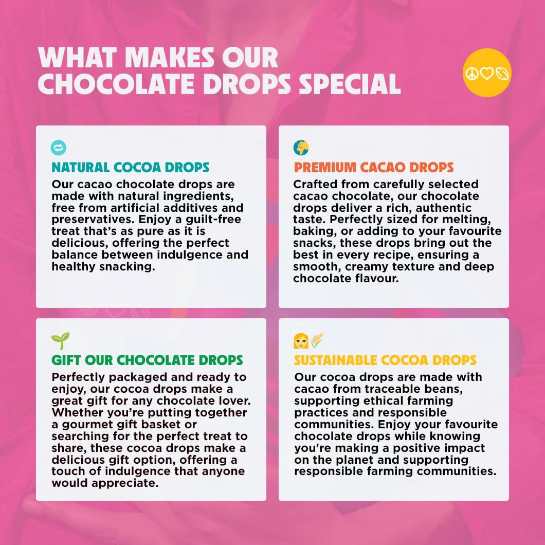 Czekoladowe krople 70,5% - The Cocoa Circle - 300g | Czekolada z jednego źródła, całe ziarna prażone z owocowymi nutami i łagodnym smakiem | Idealna do wypieków i wyrobów cukierniczych