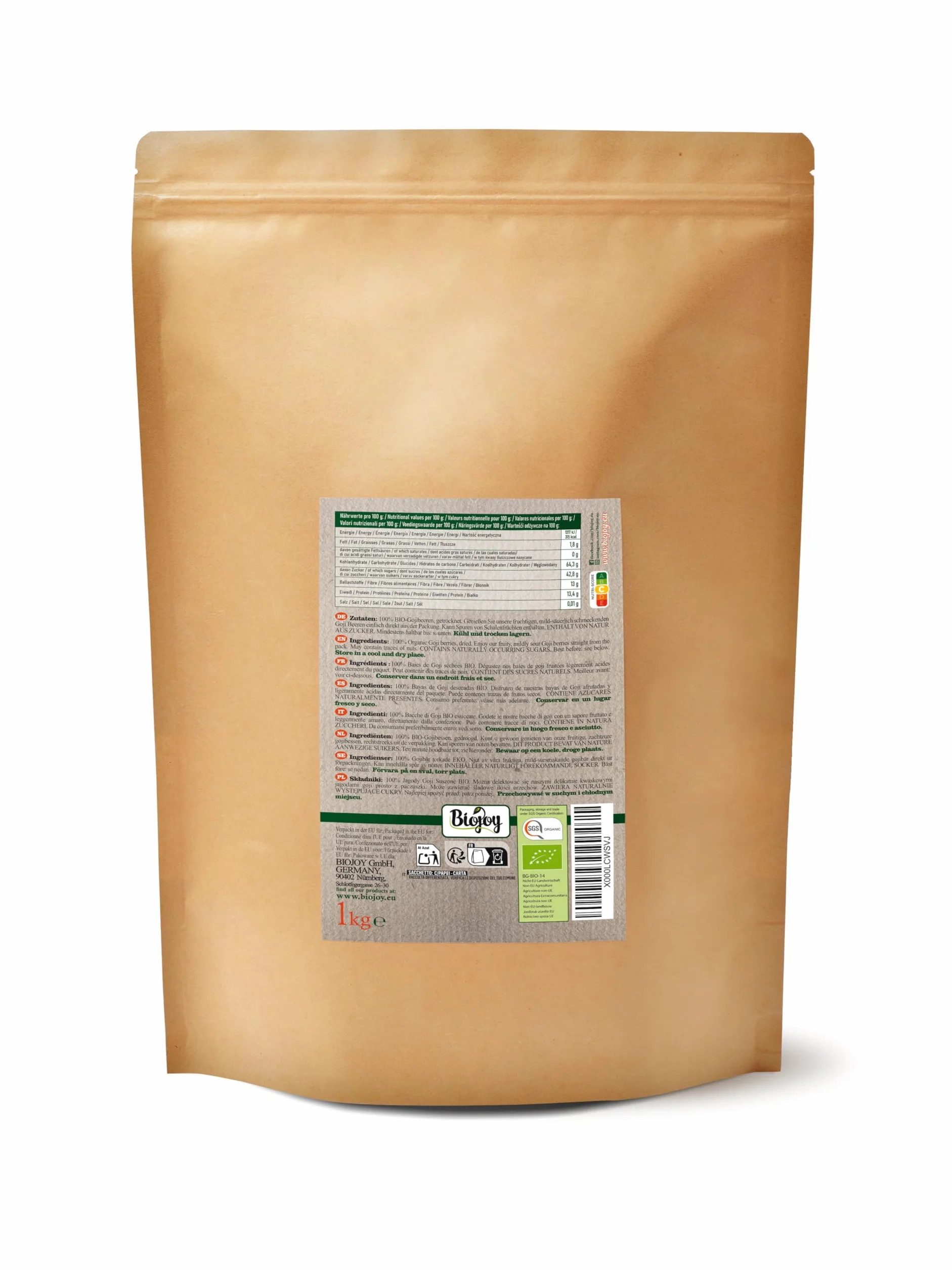 Biojoy BIO-Suszone Jagody Goji, niesłodzone i niesiarkowane 1 kg
