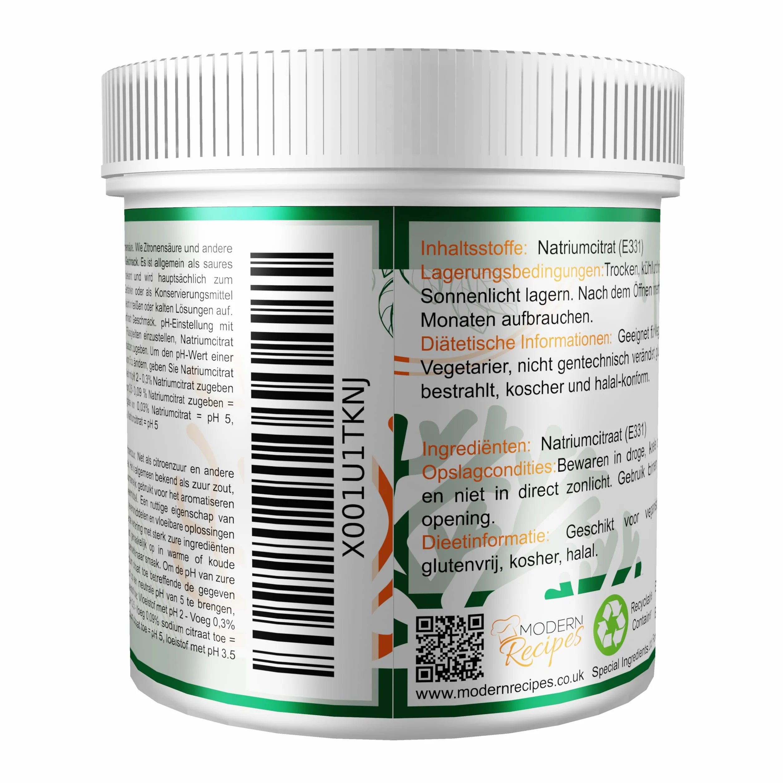 Special Ingredients Cytrynian sodu, 500 g, najwyższa jakość, wegański, bez GMO, bezglutenowy, pojemnik z możliwością recyklingu