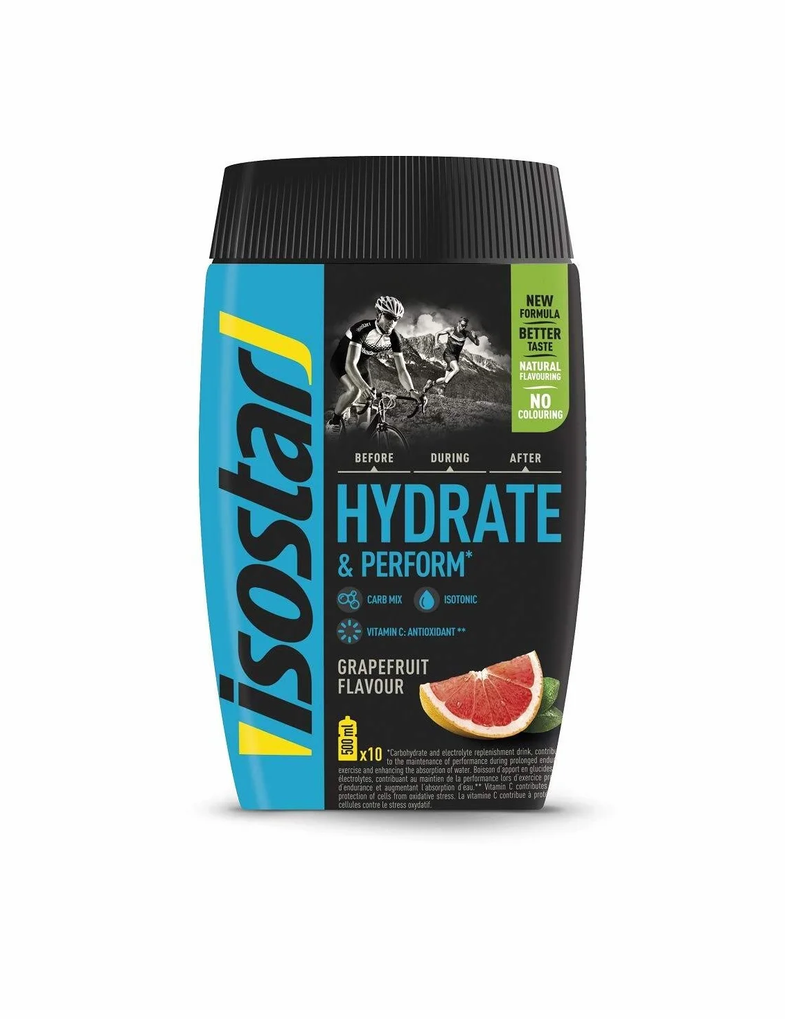 Isostar Hydrate & Perform Iso Drink – 400 g izotonicznego proszku do napojów – proszek elektrolitowy do wspierania sportowej wydajności – 2 x greperfruit + butelka 0,5 litra
