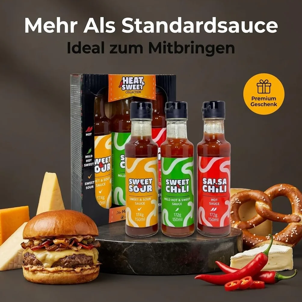 3-częściowy zestaw sosów grillowych, sosy pikantne od łagodnego do bardzo ostrego sosu chili, łagodny sos mango, pikantny sos z czerwonej papryki, ostry sos pieprzowy Chipotle, zestaw upominkowy