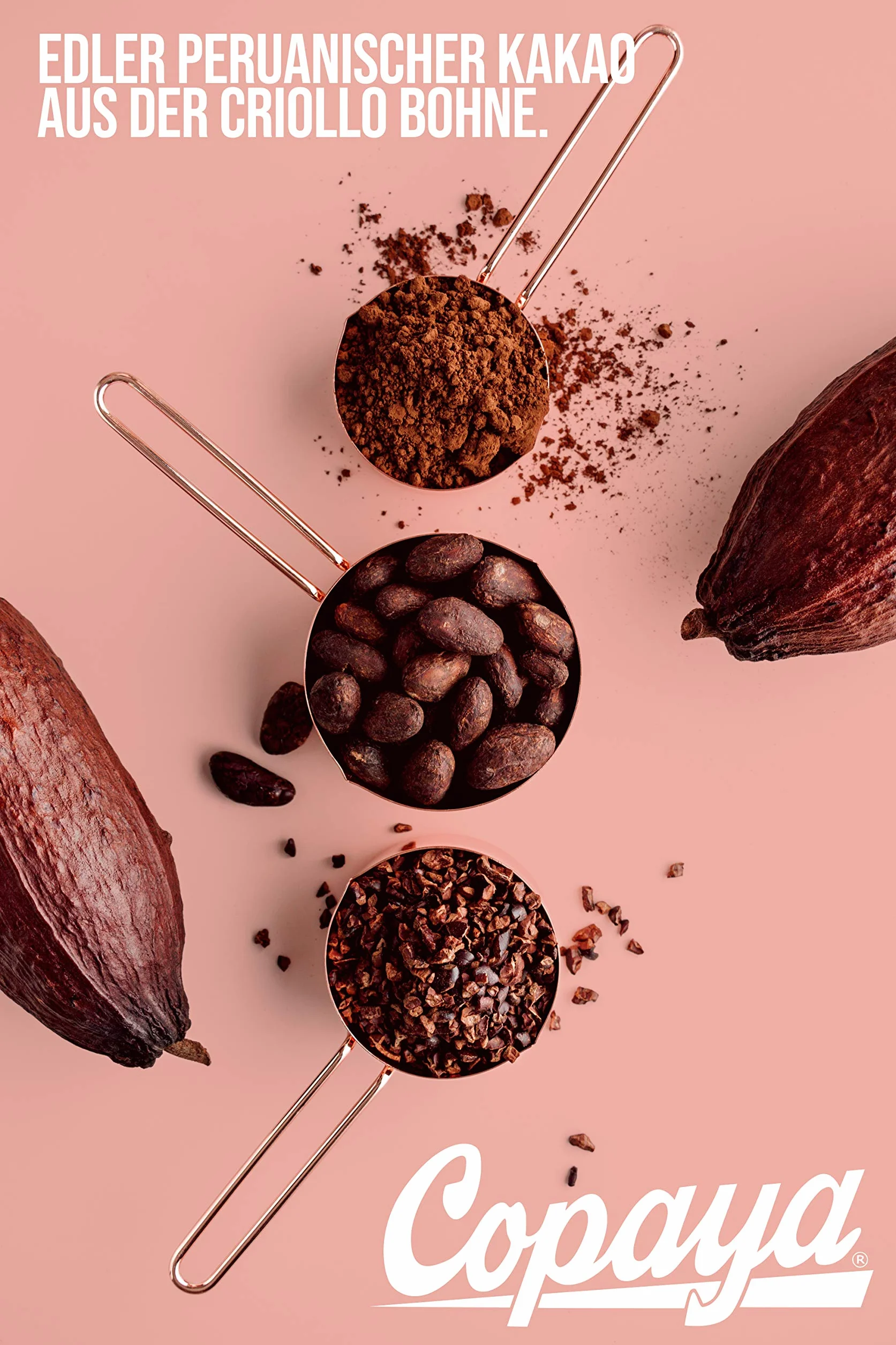Copaya Bio kakao Nibs Roh bez dodatków, kakao z peruańskich ziaren kakao, kontrolowane ziarna premium bez cukru, niepalone i niesłodkie, opakowanie próbne 250 g
