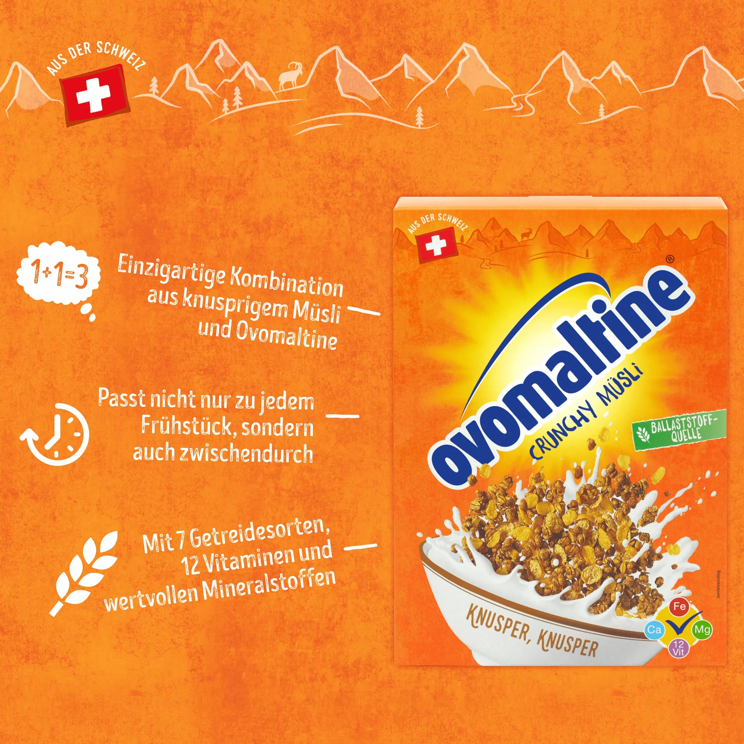 Ovomaltine Crunchy musli czekoladowe chrupiące zboże owomaltina witaminy błonnik minerały 450 g
