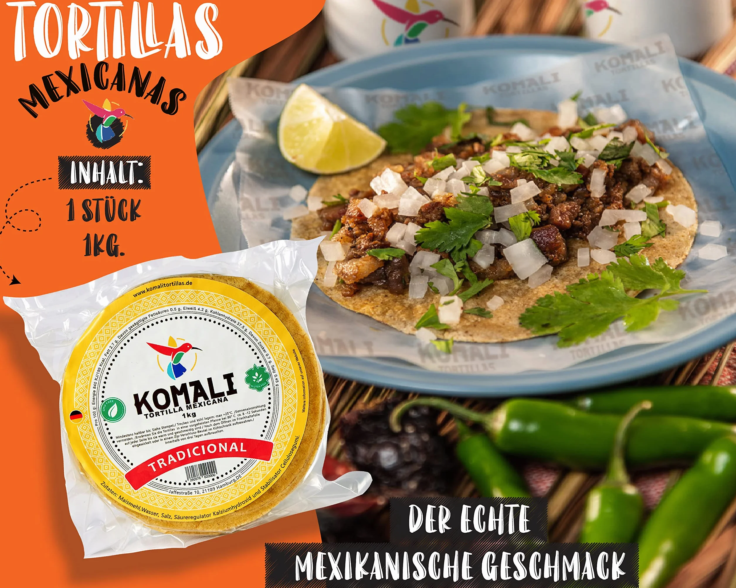 Tortille kukurydziane żółte Komali 15 cm 1 kg (ok. 40 szt.) Meksykańska tradycyjna tortilla, tortille mexicanas de Maiz amarillo tradicionales by RamirezHandels