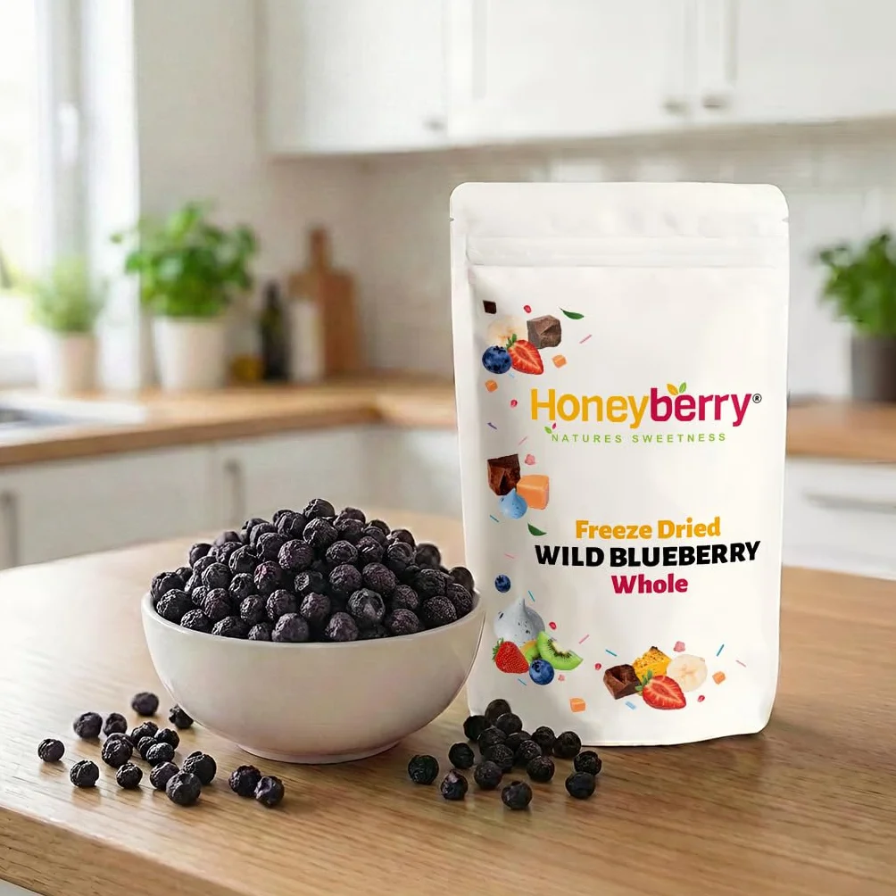 Liofilizowane Jagody Leśne 250g - Naturalne Dziko Rosnące Borówki Leśne - Liofilizowane Owoce bez Dodatku Cukru - Suszone Dzikie Jagody do do Wypieków, Dekoracji Ciast, Tortów i Deserów