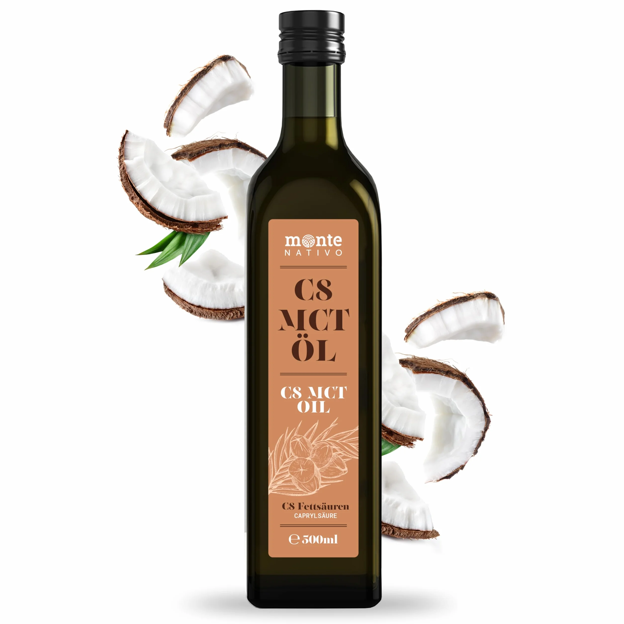 Olej MCT C8 Monte Nativo 500 ml - czysty olej kokosowy w płynie do diety keto i kawy Bulletproof