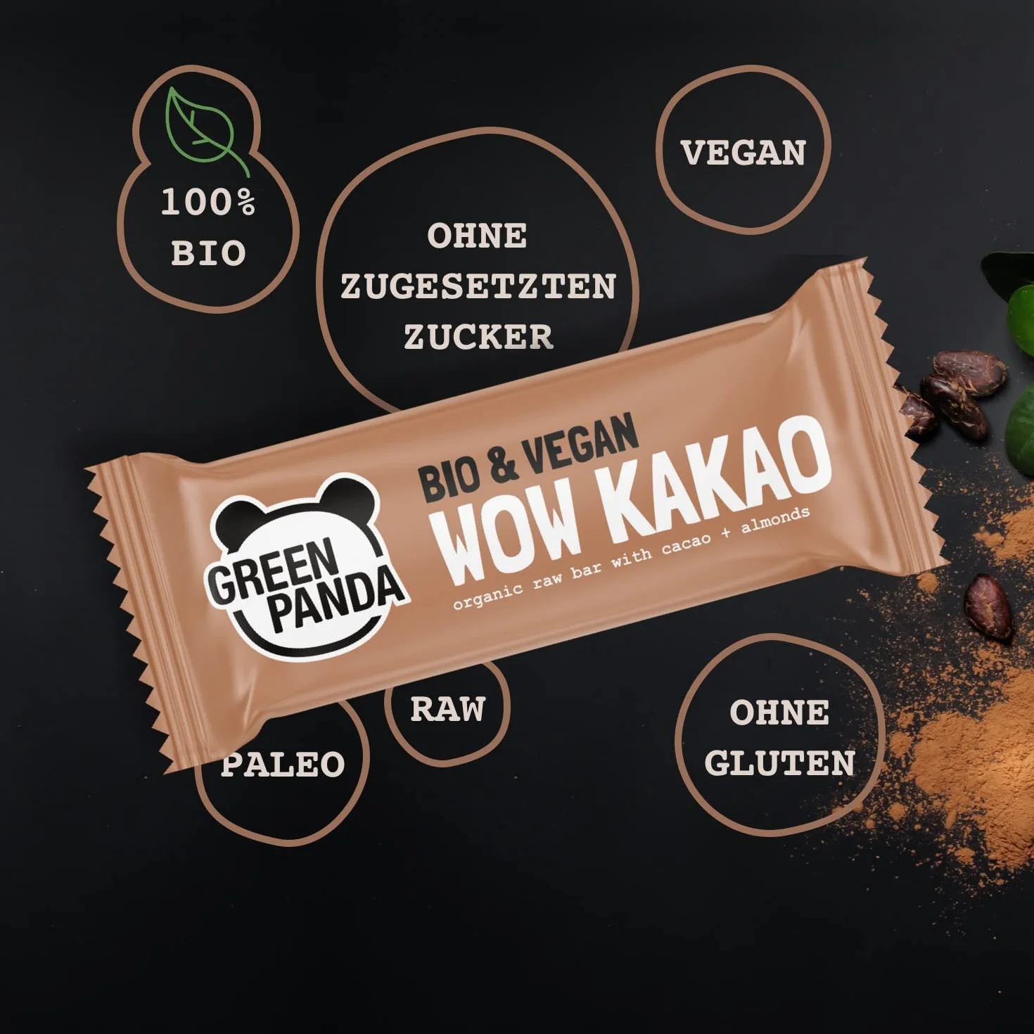 GREEN PANDA Wegańskie kakao batonik orzechowy bez dodatku cukru 100% ekologiczne 12 x 30 g