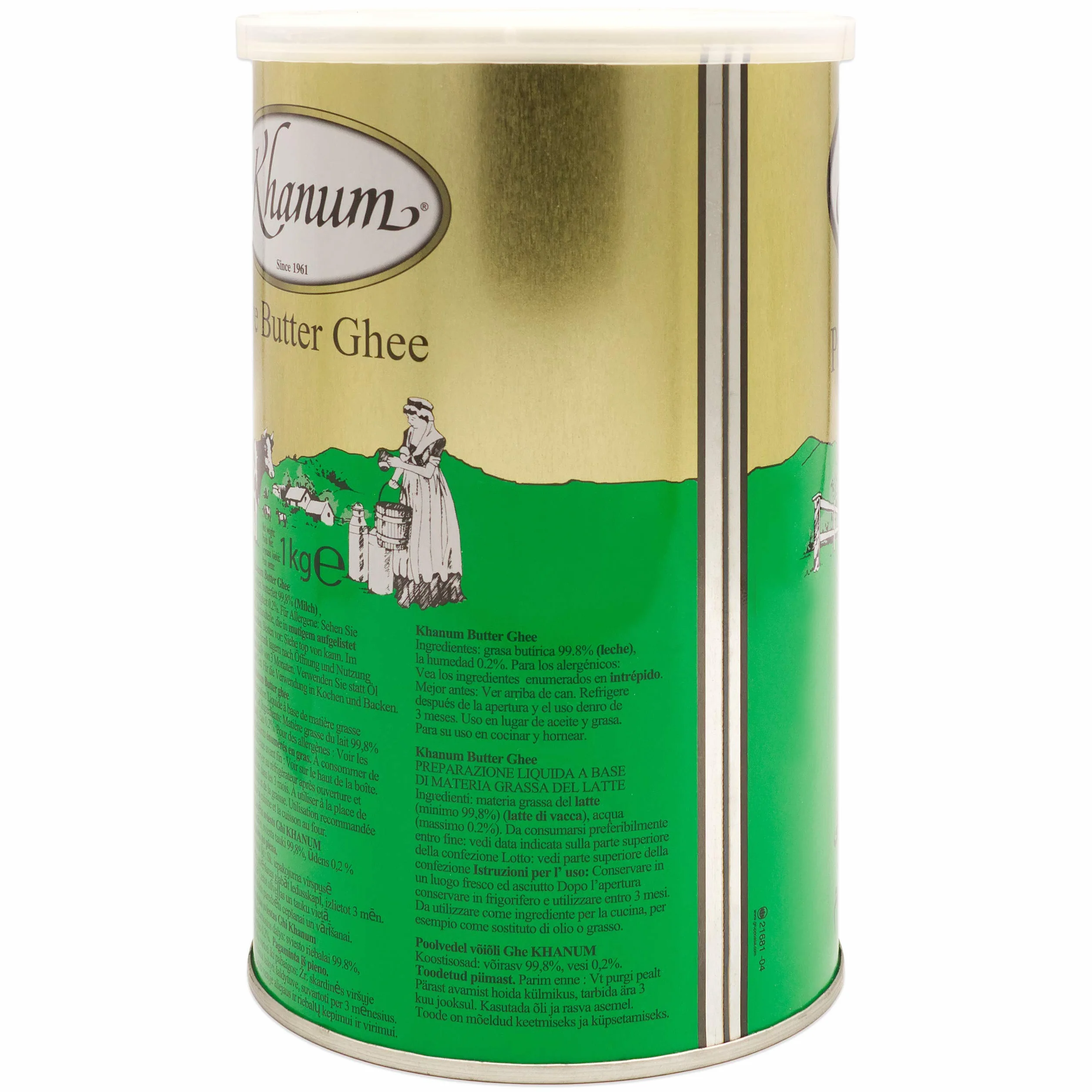 Khanum Pure Butter Ghee - najlepszy tłuszcz do smażenia i gotowania, zestaw 4 sztuk, puszka 1 kg
