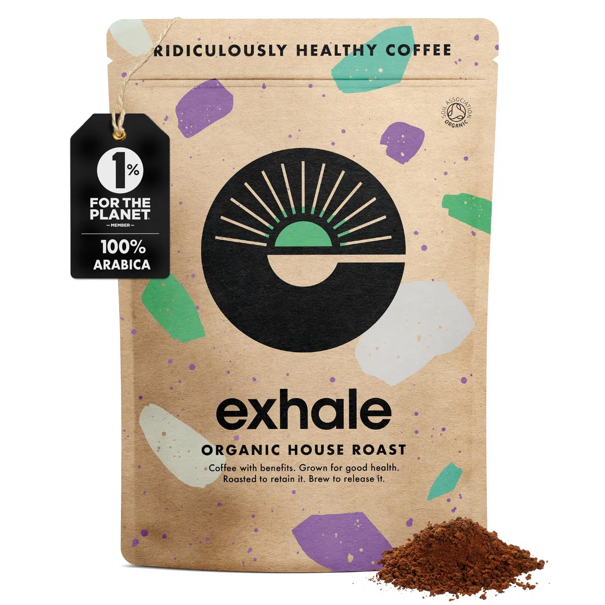 EXHALE Organiczna kawa mielona - opakowanie 225 g - pojedyncze pochodzenie i 100% ziarna arabiki. Do Moka, AeroPress i Drip - średnia palona