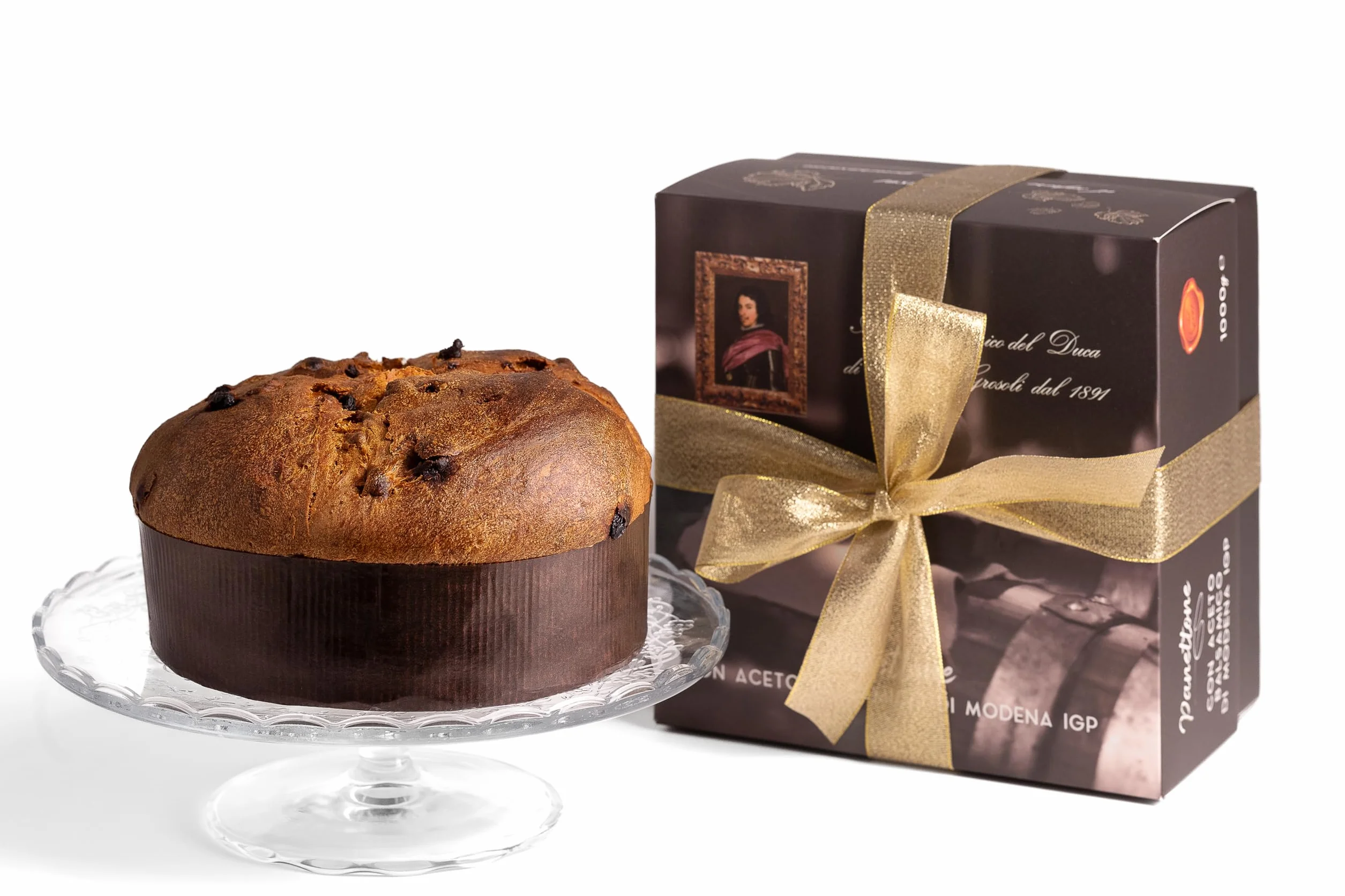 Panettone z "Ocetem balsamicznym z Modeny ChOG" del Duca - Ciasto świąteczne - miękkie ciasto i nadzienie balsamiczne - 1 kg - eleganckie opakowanie