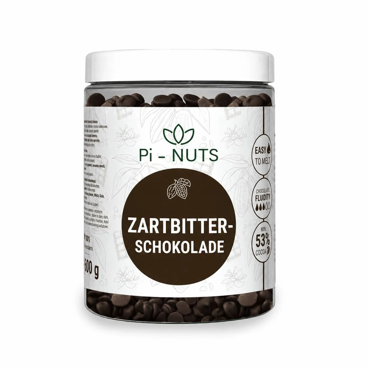 Pi-NUTS Czekolada Ciemna 53% Dropsy, Do Wypieków, Fondue, Fontann, Pralin, 600g