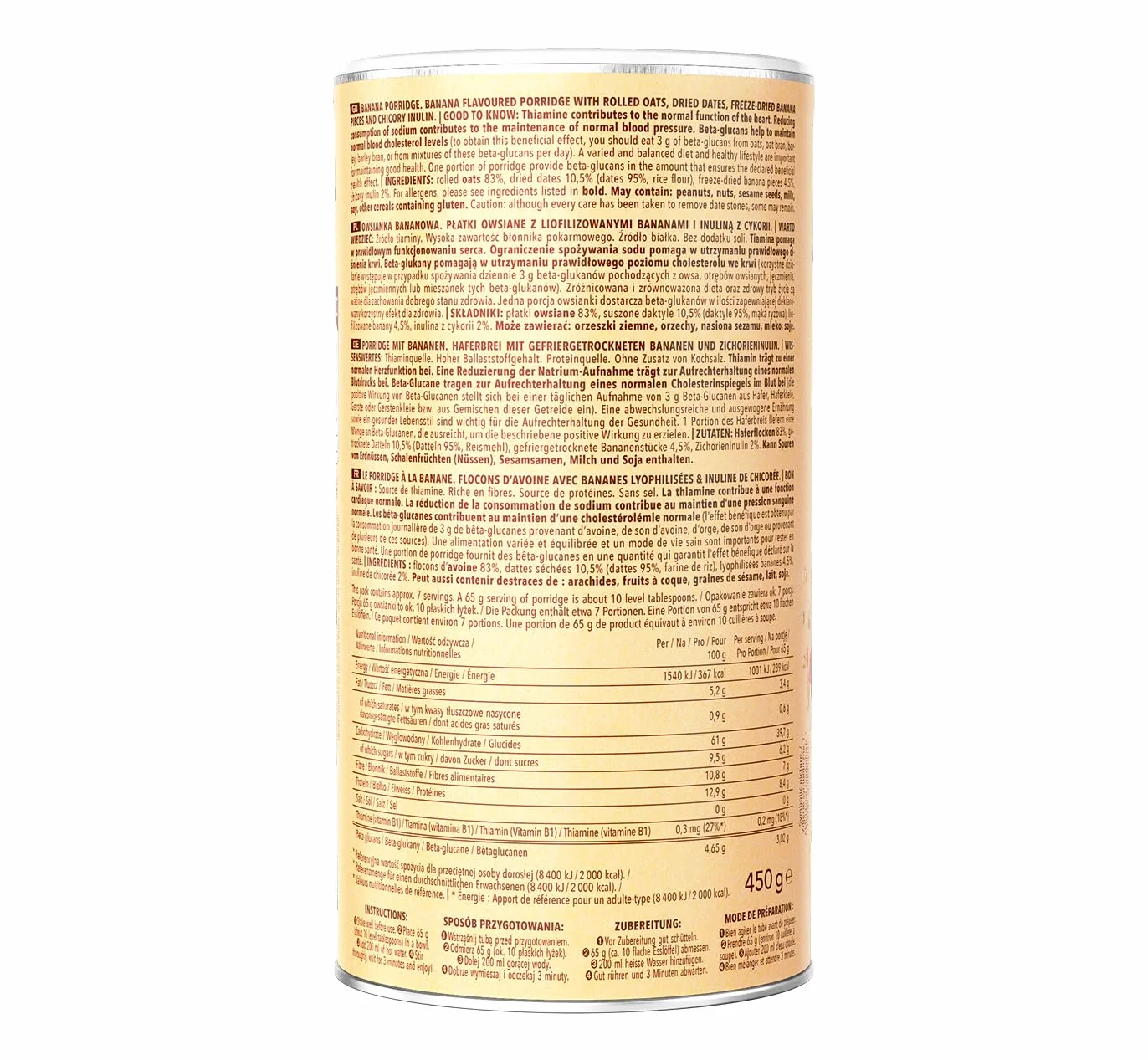 OneDayMore Owsianka bez cukru z bananami 1350 g musli wegańskie płatki owsiane 100% naturalne składniki 3 sztuki
