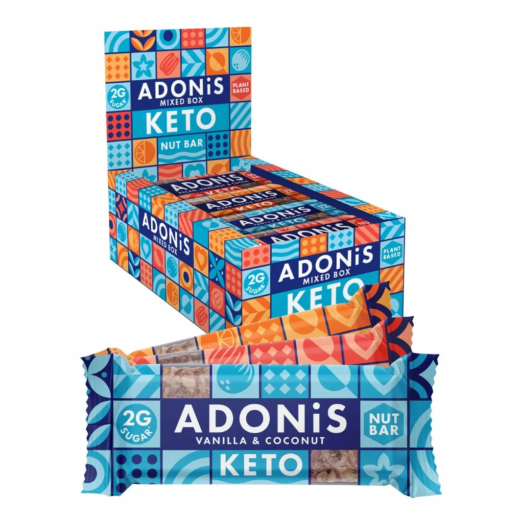 Adonis Keto Riegel Gemischte Snack Box 100% Natürliche Nuss Snacks Low Carb Vegan Glutenfrei Low Sugar Paleo Bars 16er Box