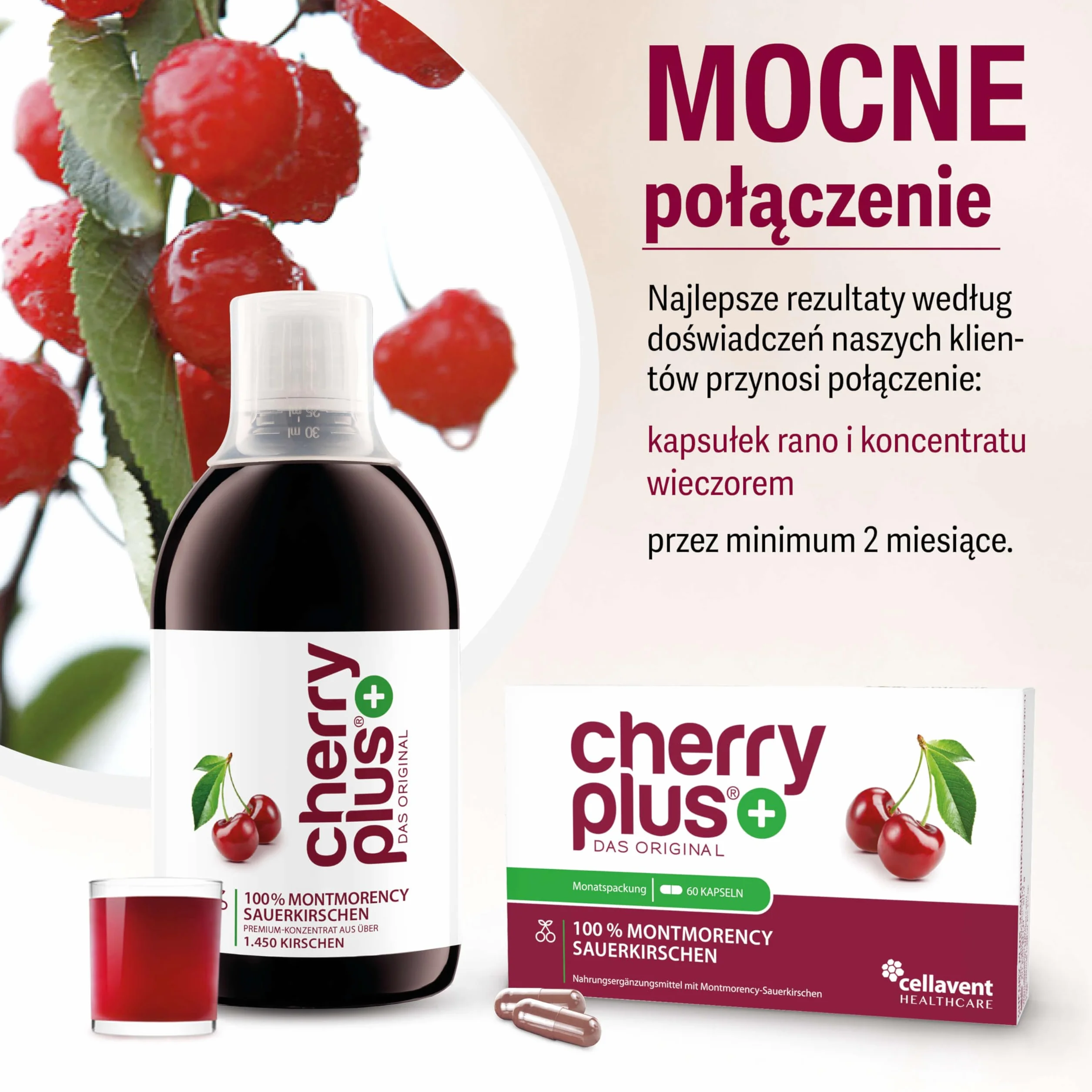 Cherry Plus koncentrat z czereśni Montmorency, Wysoko skoncentrowany (z soku bezpośredniego), Czysty, 500 ml