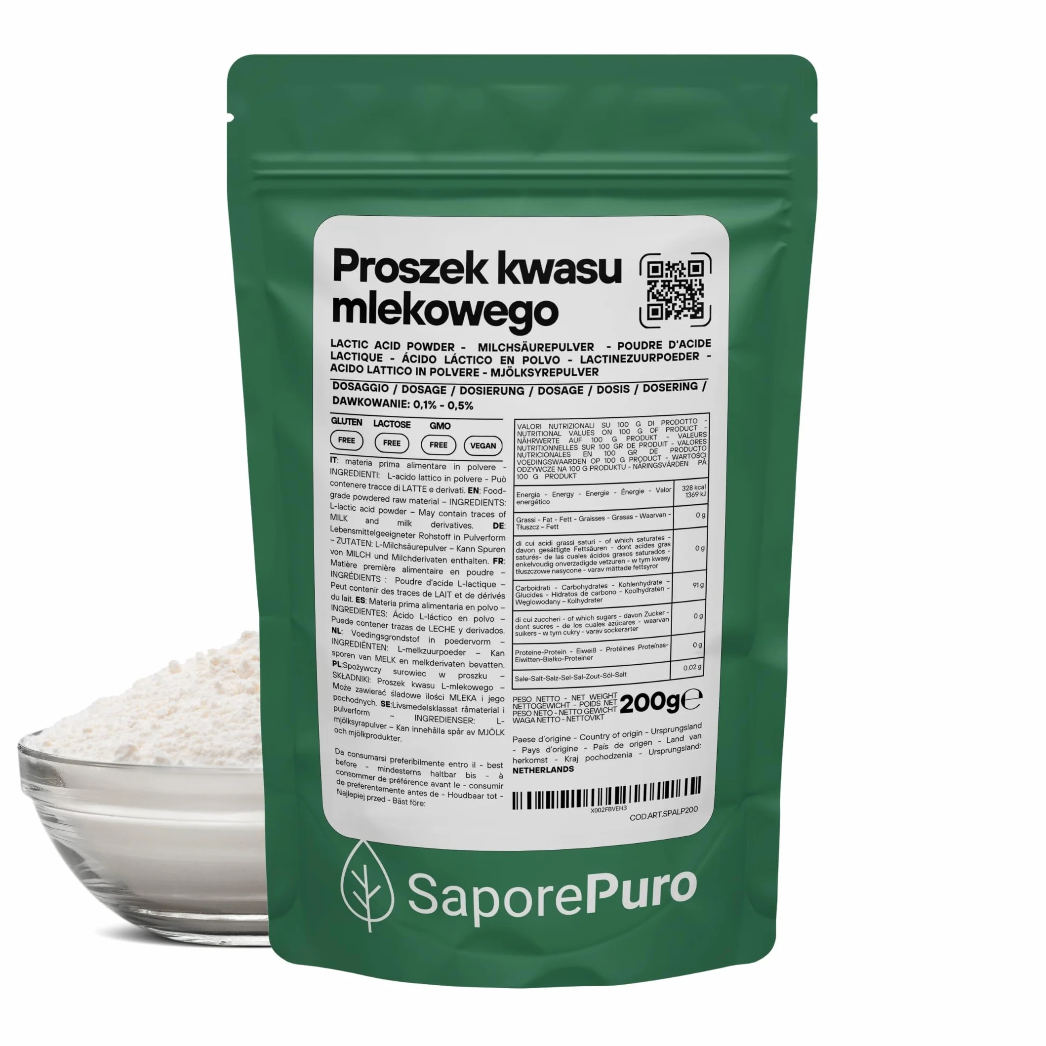 Kwas Mlekowy w Proszku 200 g – Czysta Jakość Spożywcza