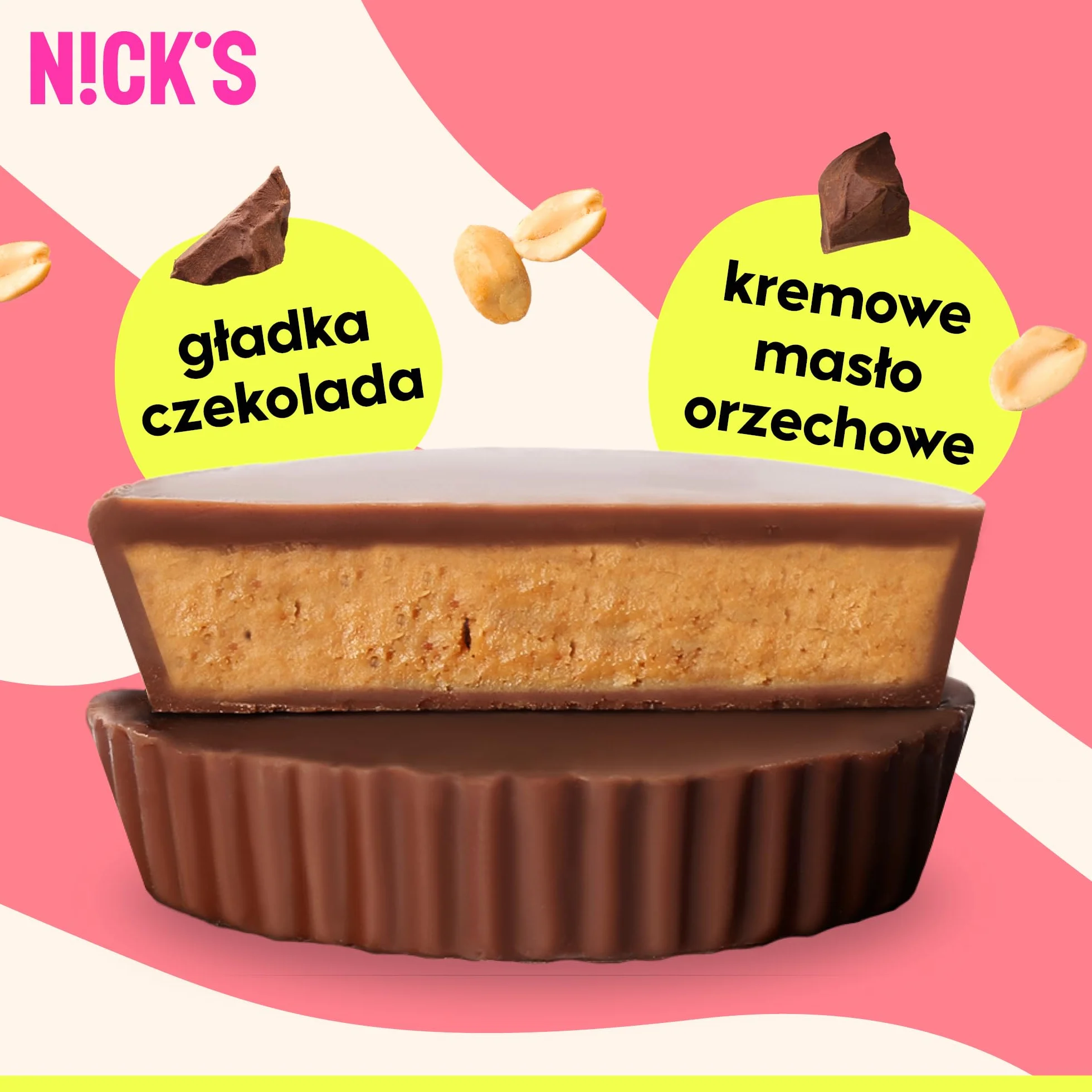 NICKS Peanut Butter Cups, Niskowęglowodanowe Pralinki Masła Orzechowego z Czekoladą i Kremem Orzechowym bez Dodatku Cukru, 1,8 Net carbs, Przekąska Keto, Bezglutenowe, Bez Oleju Palmowego 12x30g (2x1)