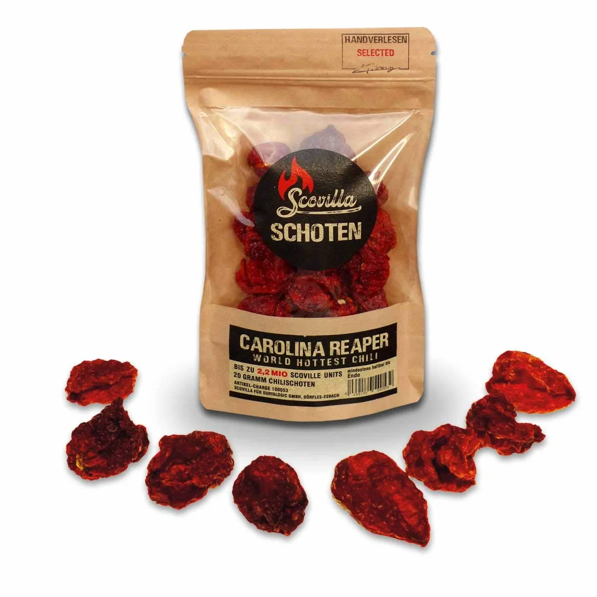 Scovillas Carolina Reaper Suszona papryka, strąki, 20 g