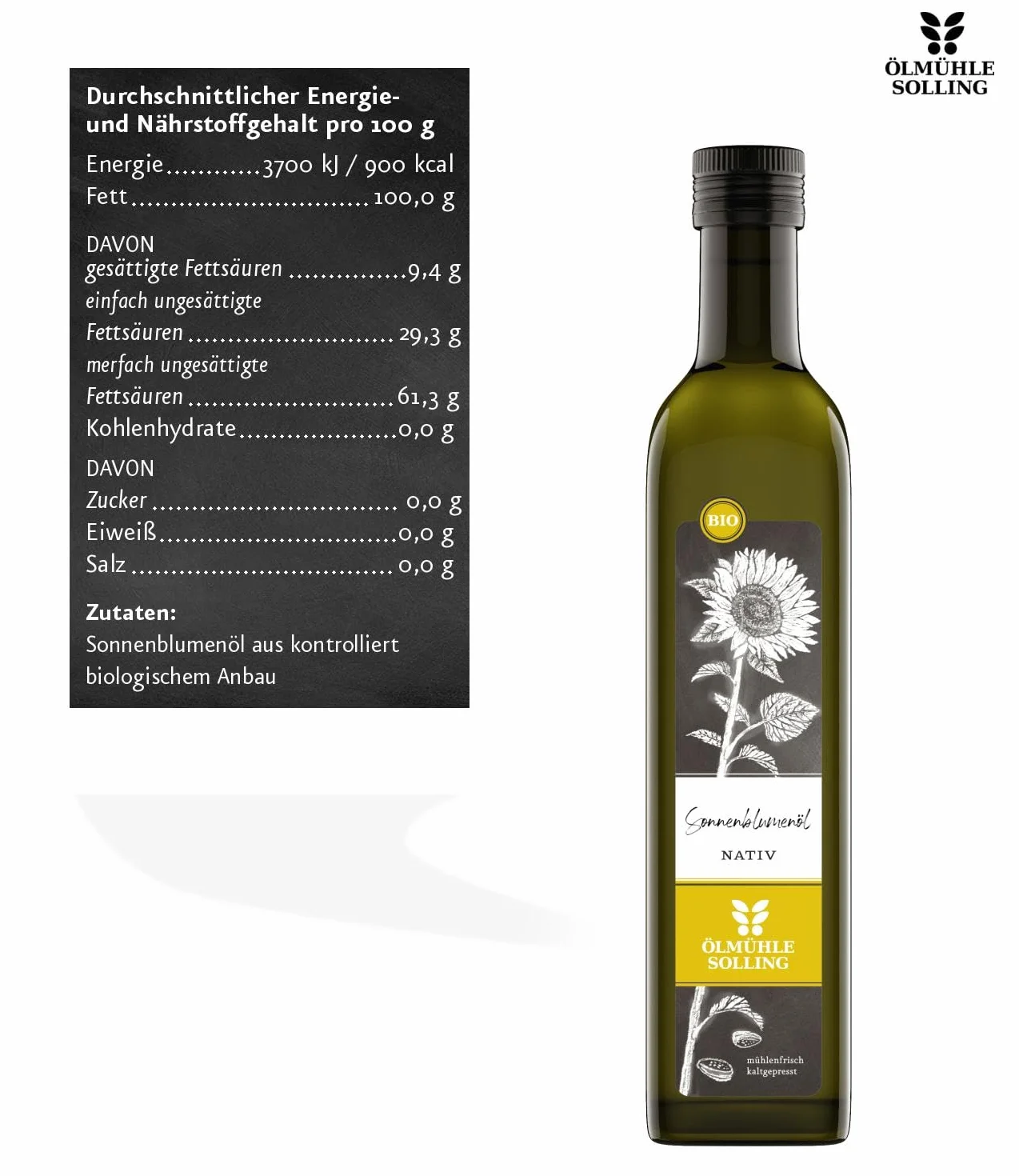 Solling Oil Mill Olej słonecznikowy 500 ml Naturland Organic