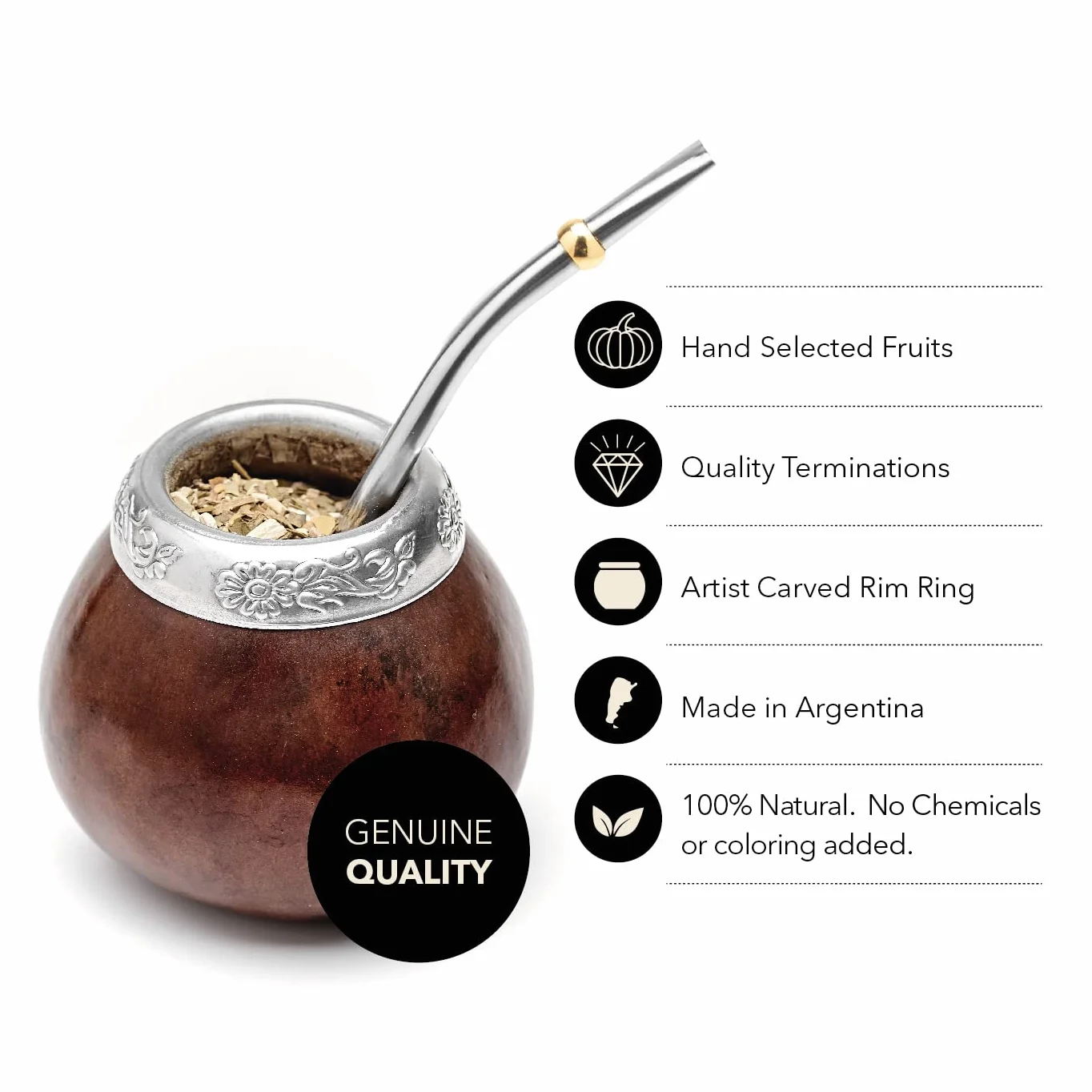 Balibotov Argentino Mate - Mate of Mate of Natural Pumpkin ręcznie robiony w Argentynie - z żarówką (sorbet) dla Yerba Mate (ciemnobrązowy x2)