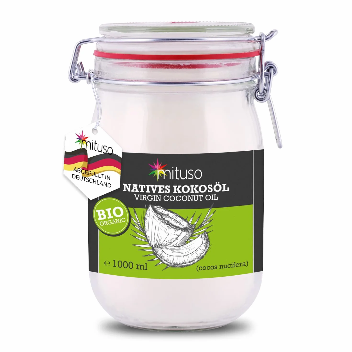 mituso Bio olej kokosowy, natywny, 1 opakowanie (1 x 1000 ml) w słoiku do prasowania