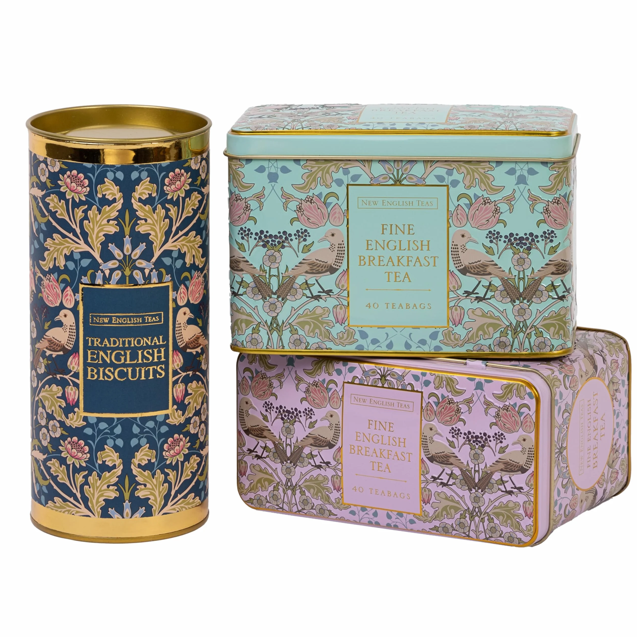 New English Teas Tradycyjne pudełko upominkowe na herbatę i ciasteczka z 80 torebkami angielskiej herbaty i ciasteczek kornwalijskich