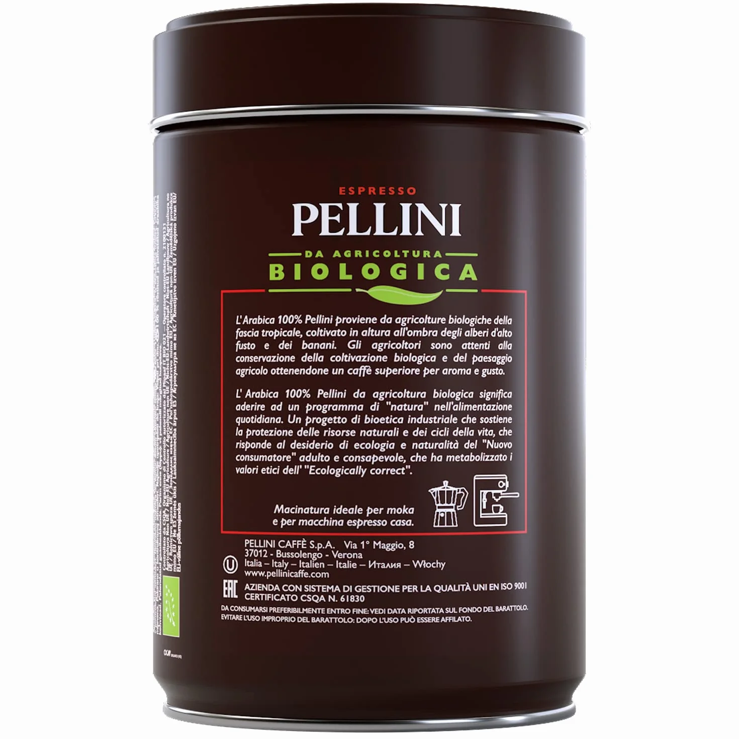 PELLINI Bio Kawa Mielona Arabica 100% Palona do Moka 250g Puszka