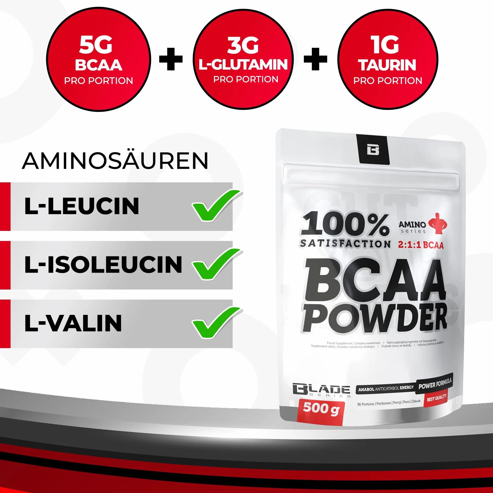 100% proszek BCAA + glutamina - 500g - BLADE Series o smaku mango melon