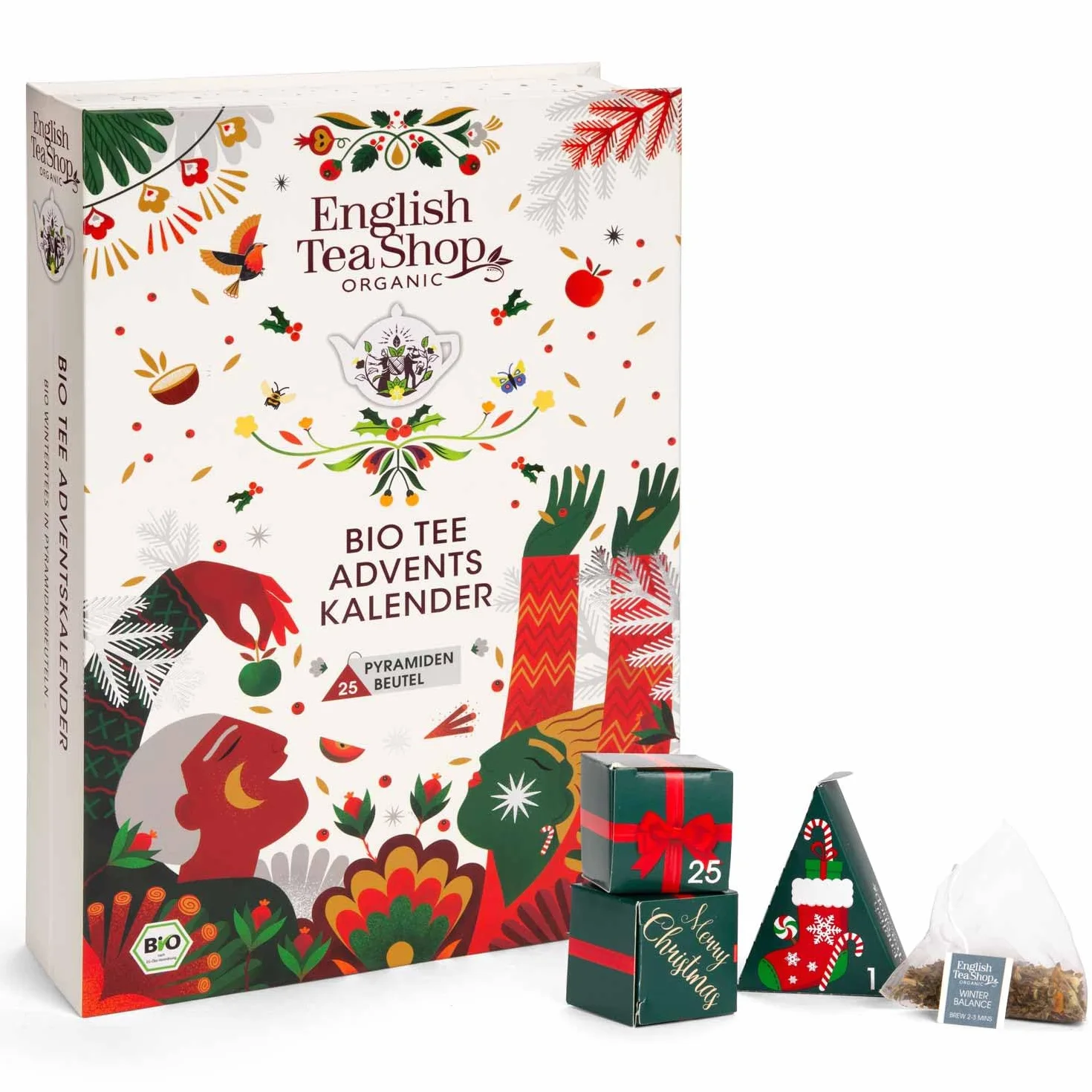 English Tea Shop - BIO Teebuch Kalendarz Adwentowy z Herbatą, 24 x Chai, Herbata Owocowa, Herbata Ziołowa i Atrakcje | Duży Kalendarz Adwentowy w Kształcie Książki z Kompostowanymi Torebkami