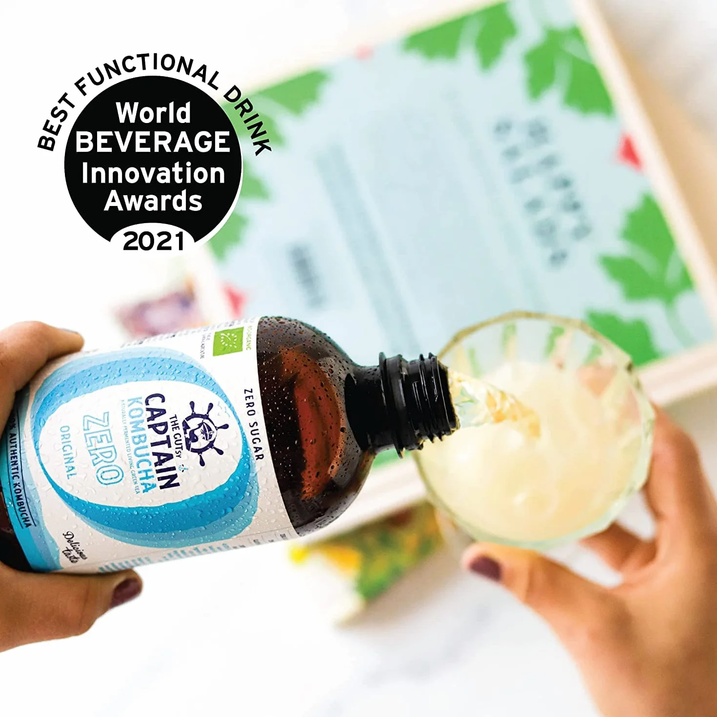 Gutsy Captain Kombucha Zero Calories, Zero Sugar - herbata kombucha, żywe kultury, bez konserwantów, niepasteryzowana, surowa i wegańska, 12 x 400 ml