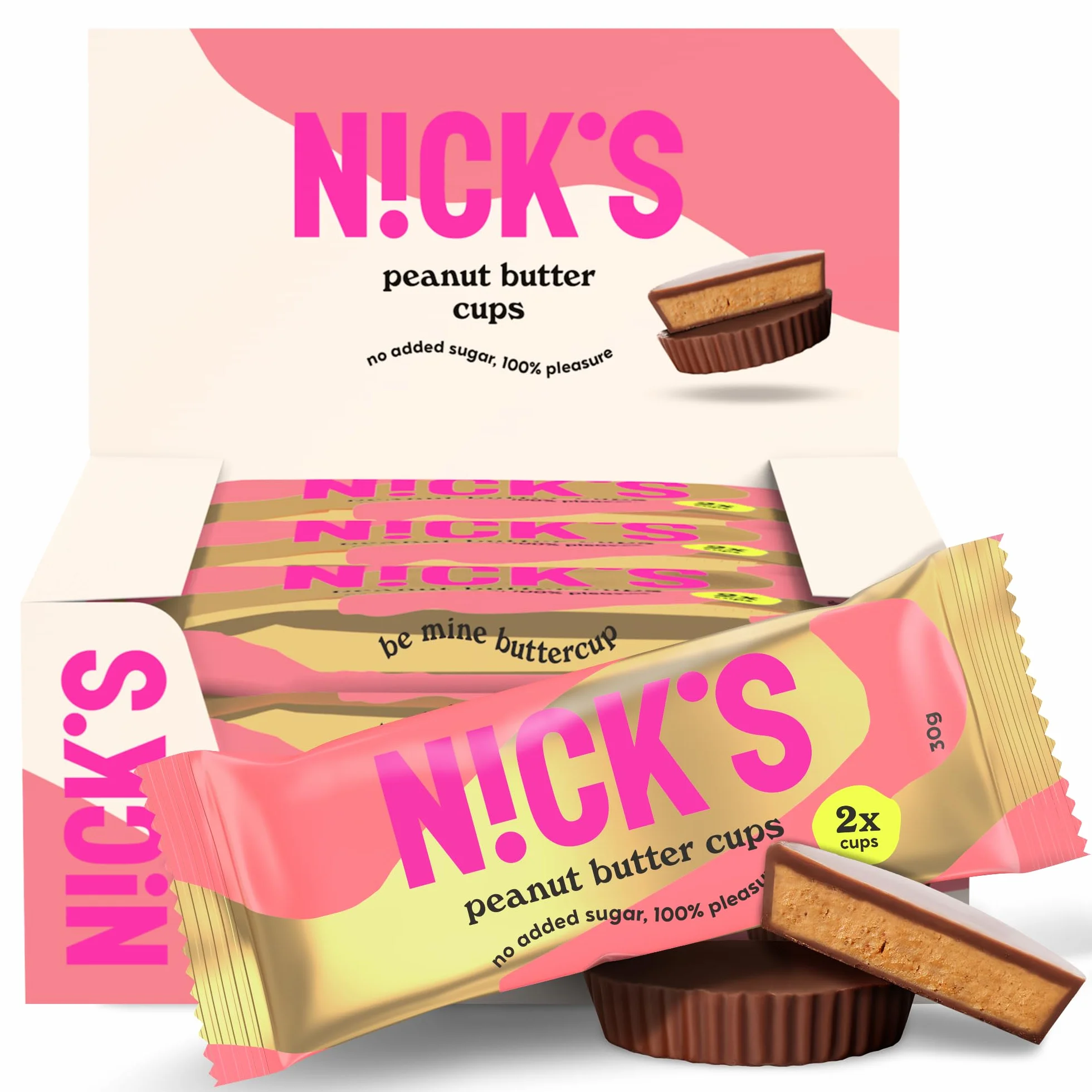 NICKS Peanut Butter Cups, Niskowęglowodanowe Pralinki Masła Orzechowego z Czekoladą i Kremem Orzechowym bez Dodatku Cukru, 1,8 Net carbs, Przekąska Keto, Bezglutenowe, Bez Oleju Palmowego 12x30g (2x1)