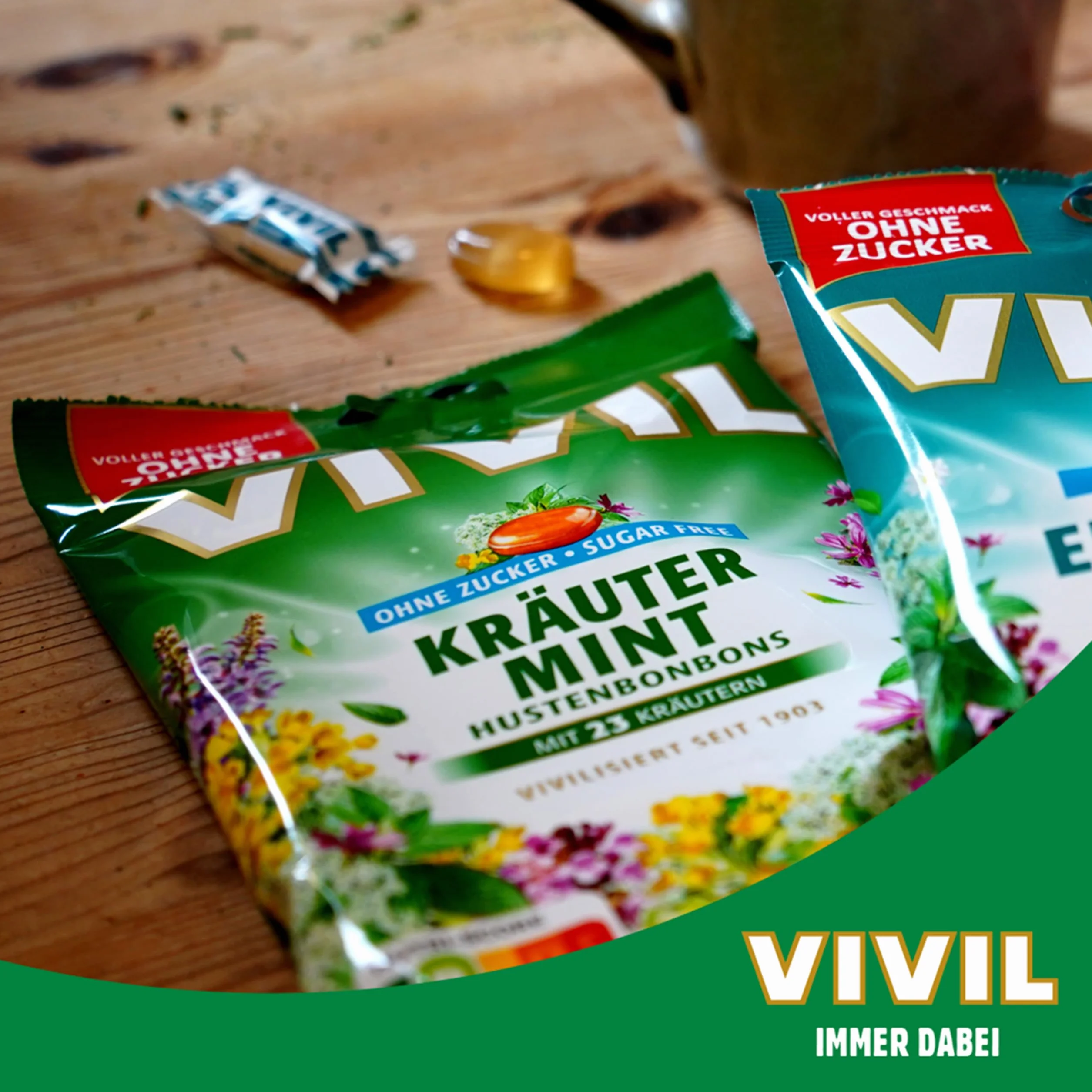 VIVIL Mięta ziołowa z 23 ziołami cukierki na kaszel bez cukru wegańskie 120 g