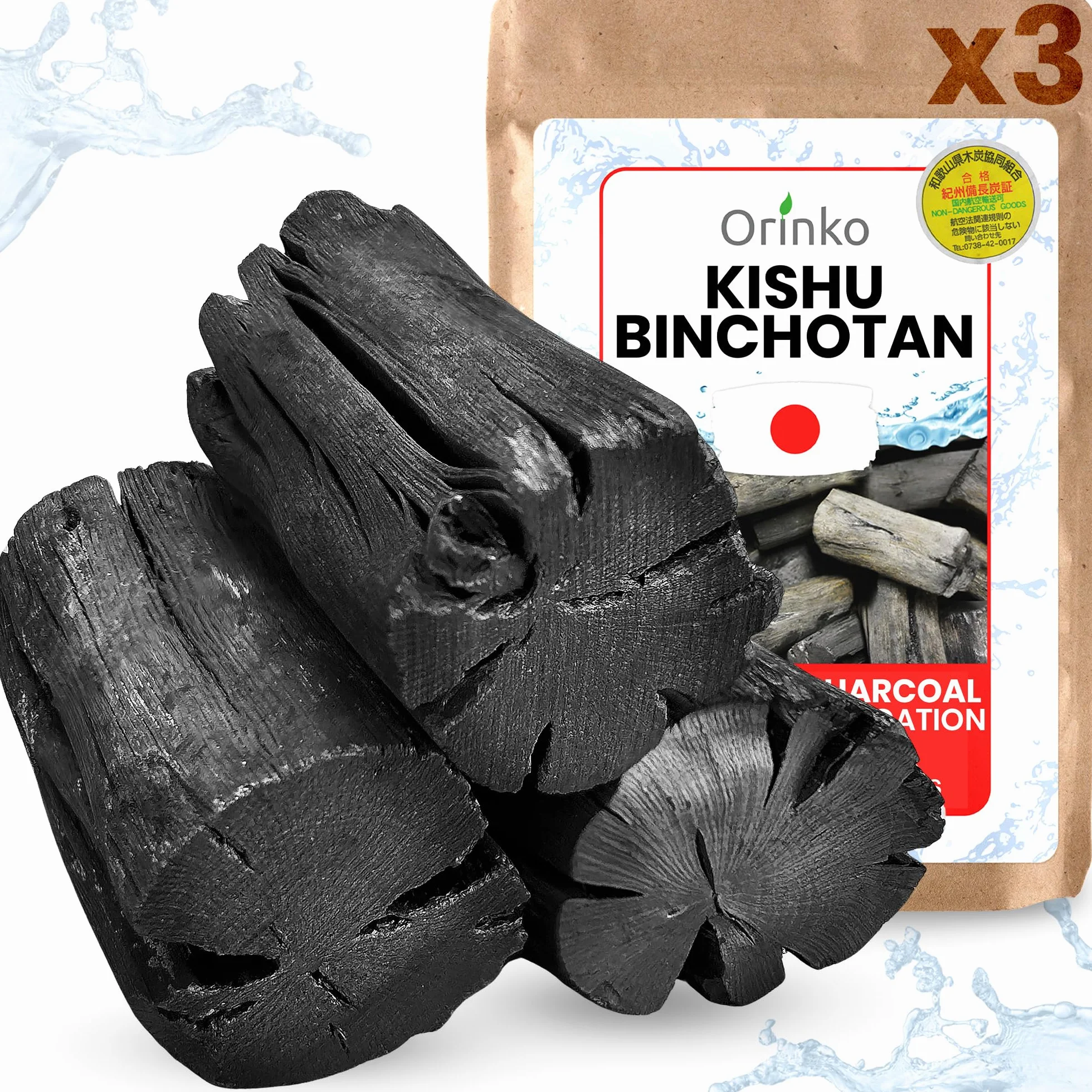 ORINKO ® Binchotan organiczny węgiel aktywny woda x3 - potężna naturalna filtracja 5 l/patyczek - autentyczny dąb japoński (Kishu, Wakayama) - idealny do karafki, fontanny lub butelki - rozmiar L
