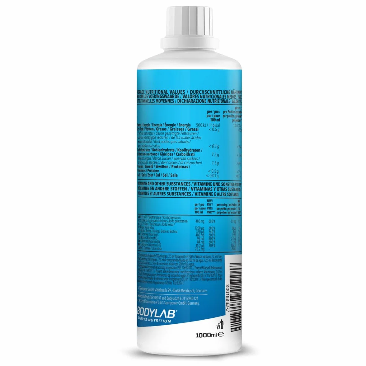 Bodylab24 Vital Zero Drink Concentrated Cola 1000 ml, koncentrat do napojów bez cukru, syrop Zero, z witaminami i L-karnityną, napój sportowy o niskiej zawartości kalorii